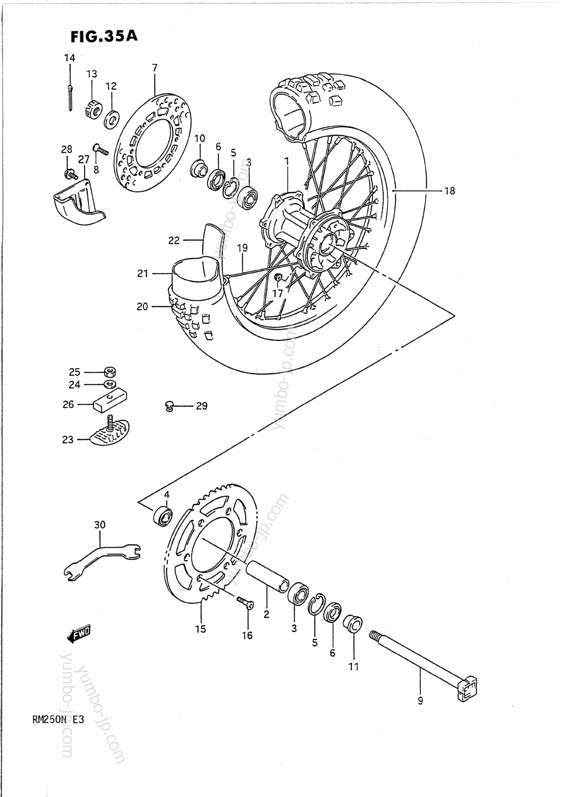 REAR WHEEL (MODEL L/M) for motorcycles SUZUKI RM250 1990 year