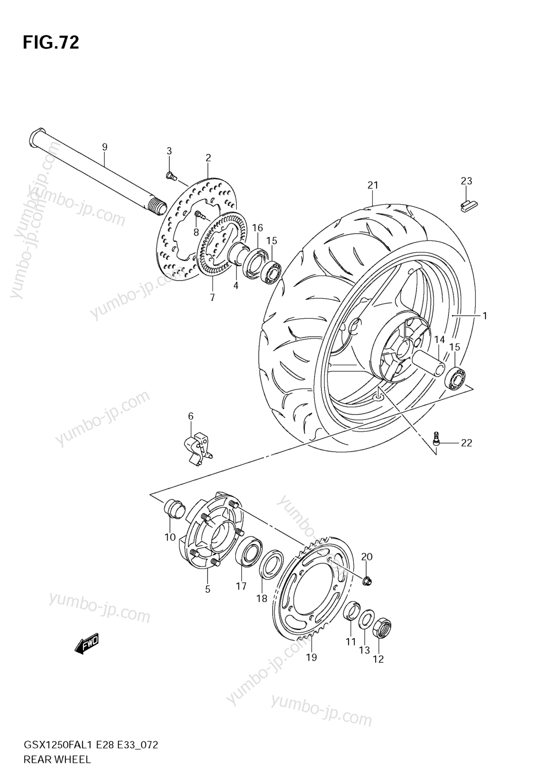 REAR WHEEL for motorcycles SUZUKI GSX1250FA 2011 year