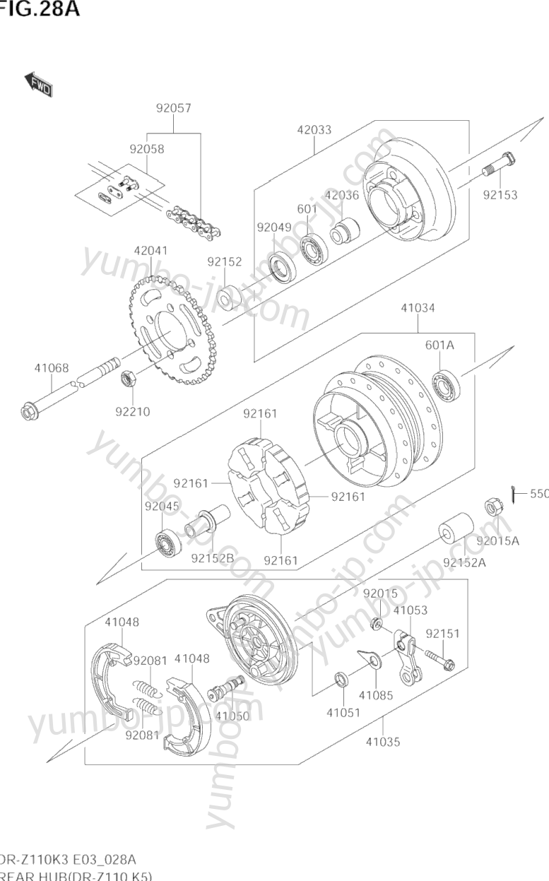 REAR HUB(DR-Z110 K5) для мотоциклов SUZUKI DR-Z110 2004 г.