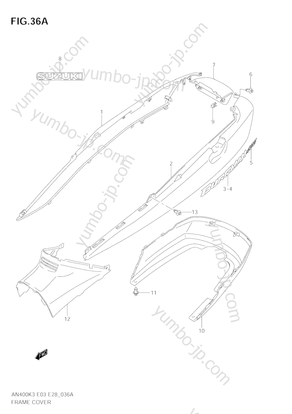 FRAME COVER (MODEL K4) для скутеров SUZUKI Burgman (AN400S) 2005 г.