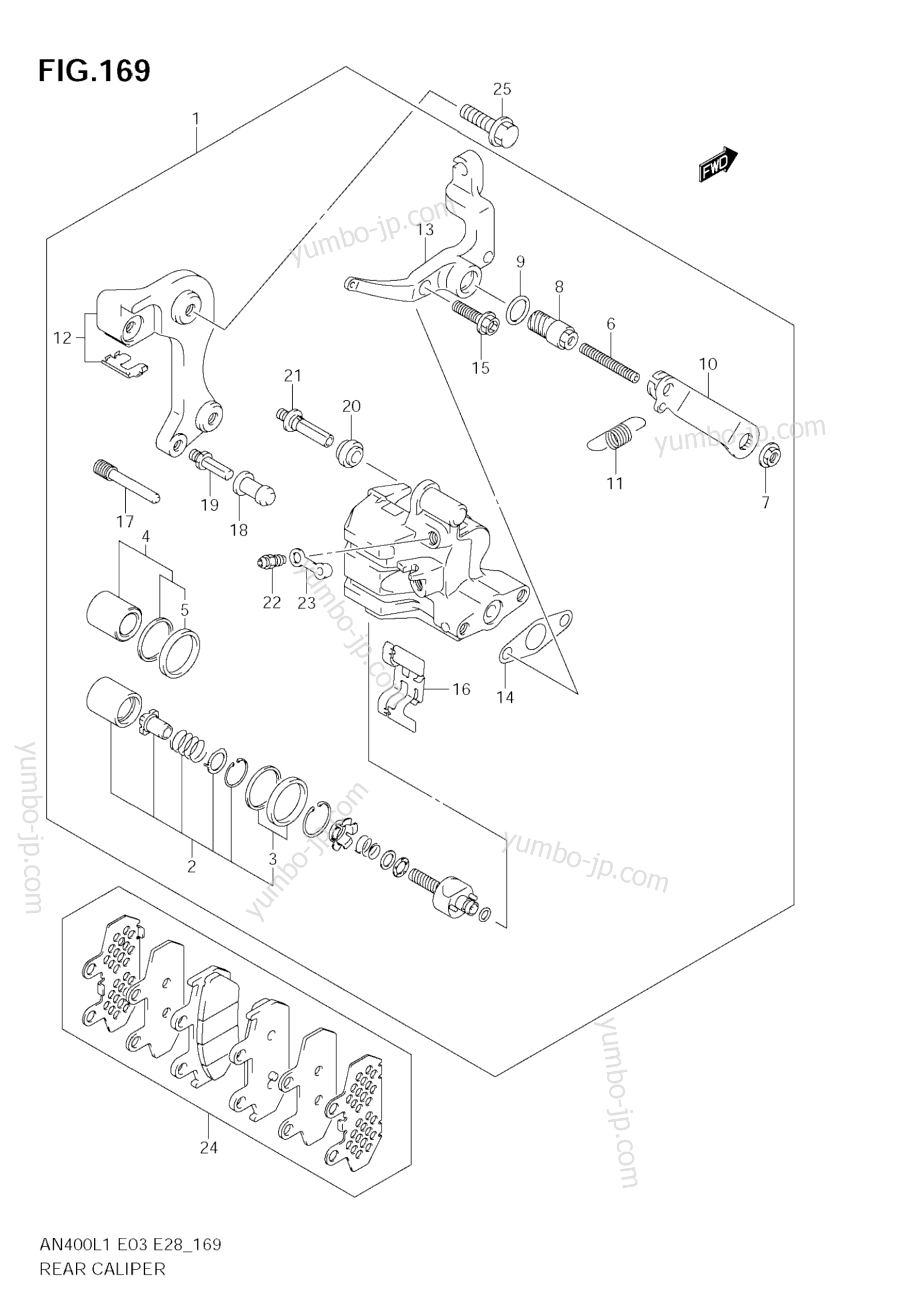 REAR CALIPER (AN400 L1 E3) для скутеров SUZUKI Burgman (AN400) 2011 г.