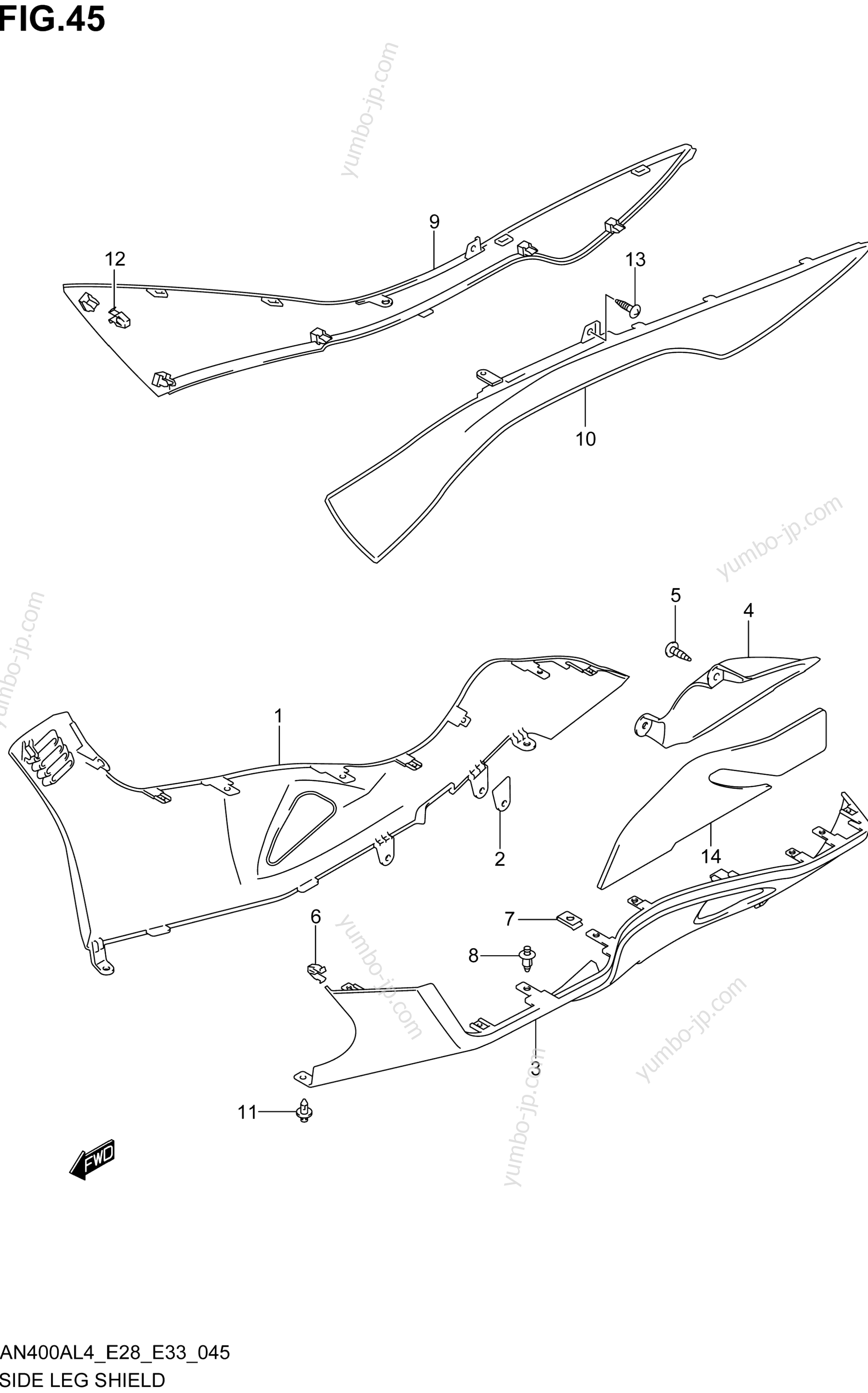 SIDE LEG SHIELD (AN400ZAL4 E28) для скутеров SUZUKI AN400A 2014 г.