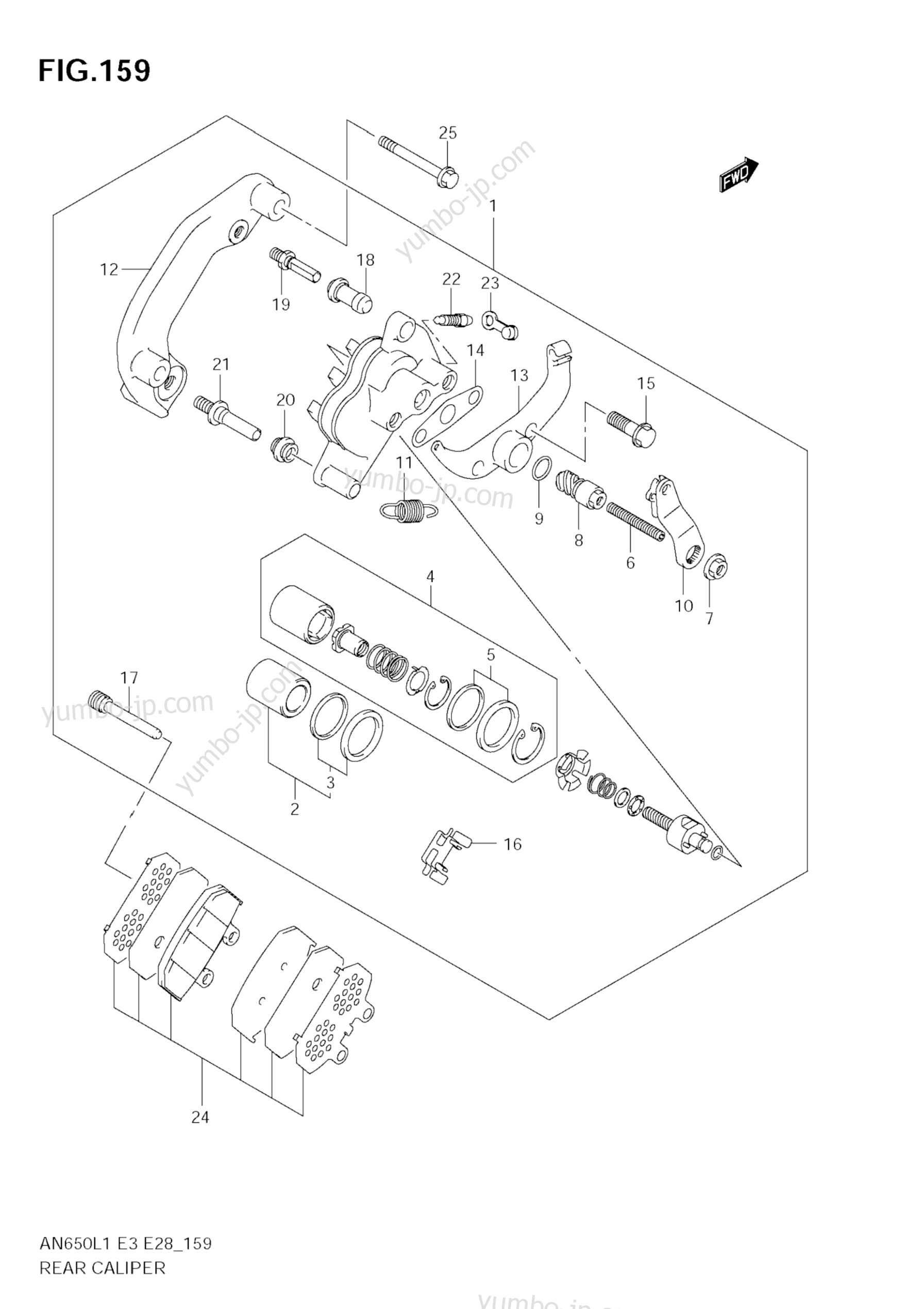 REAR CALIPER (AN650A L1 E33) для скутеров SUZUKI Burgman (AN650) 2011 г.