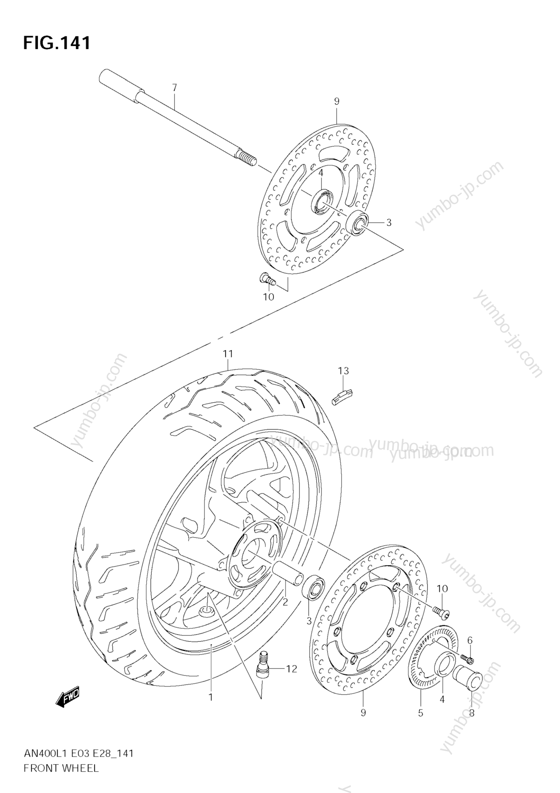 FRONT WHEEL (AN400A L1 E33) for scooters SUZUKI Burgman (AN400A) 2011 year