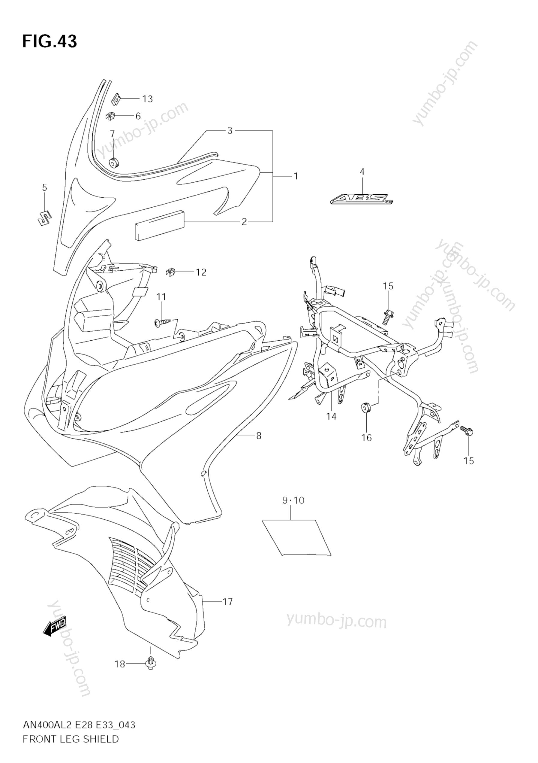 FRONT LEG SHIELD (AN400ZA L2 E28) для скутеров SUZUKI Burgman (AN400A) 2012 г.