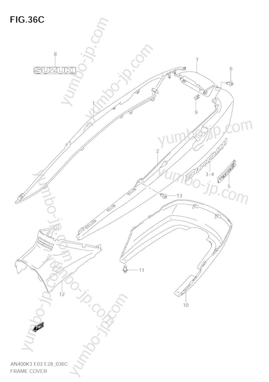 FRAME COVER (AN400SK5/SK6) for scooters SUZUKI Burgman (AN400) 2004 year
