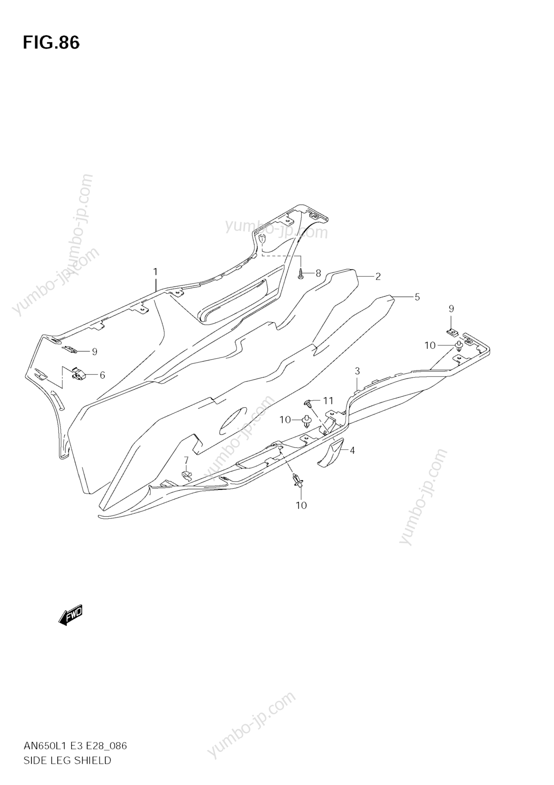SIDE LEG SHIELD (AN650A L1 E33) для скутеров SUZUKI Burgman (AN650) 2011 г.