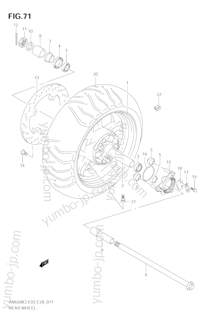 REAR WHEEL (MODEL K3) для скутеров SUZUKI Burgman (AN650) 2005 г.