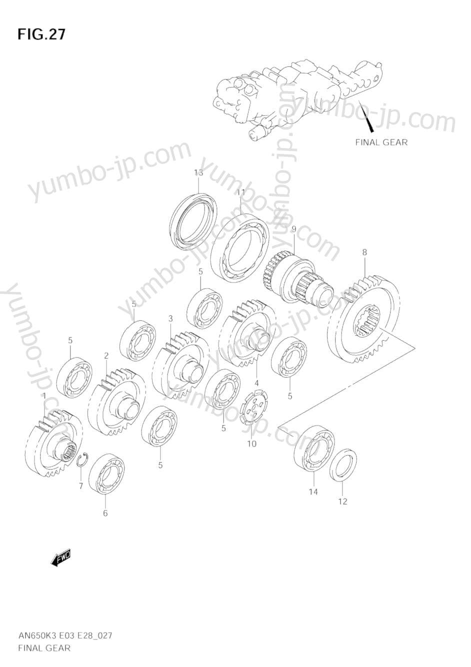 FINAL GEAR (MODEL K3/K4) для скутеров SUZUKI Burgman (AN650) 2005 г.