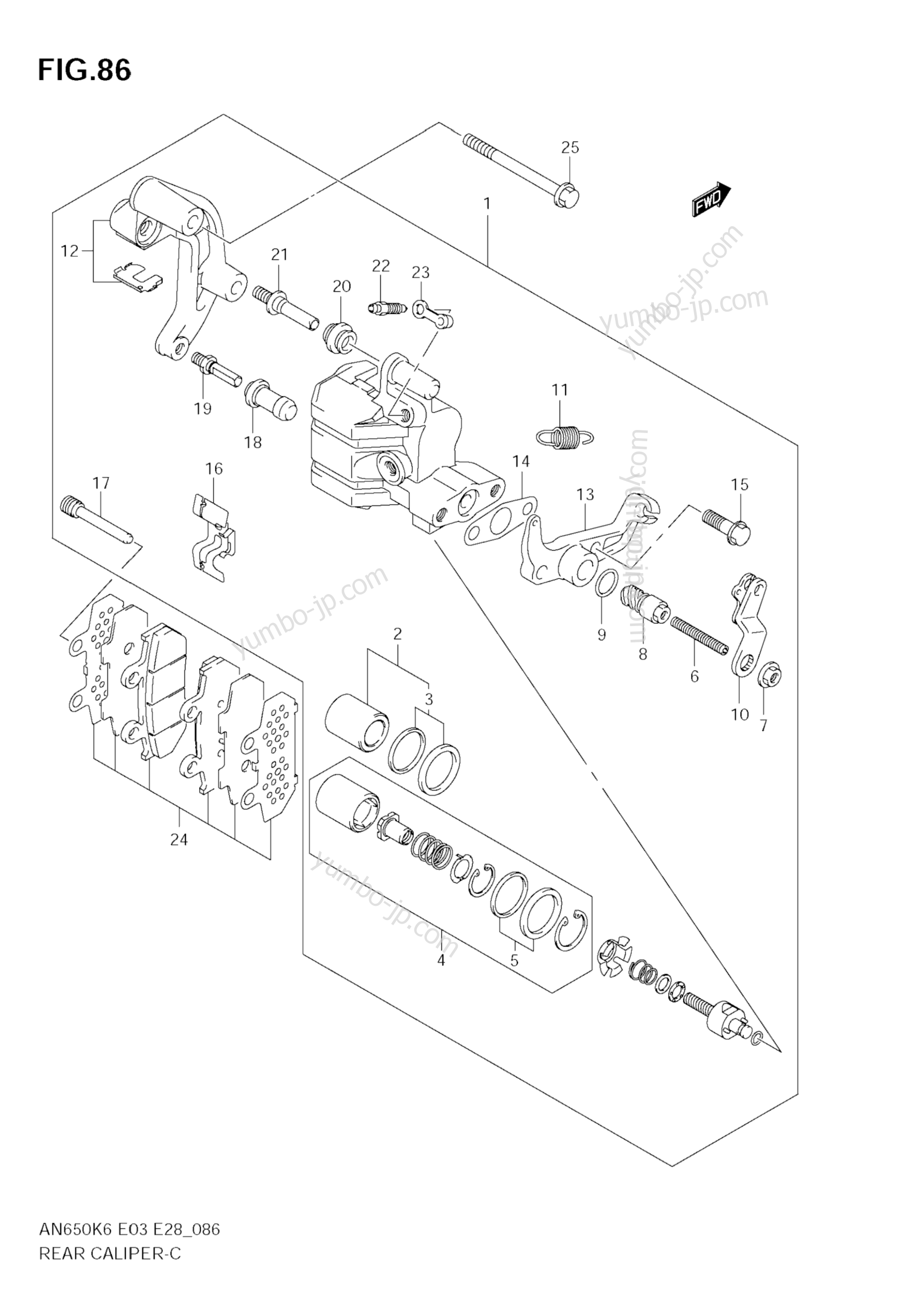 REAR CALIPER (MODEL K6/K7/K8) для скутеров SUZUKI Burgman (AN650) 2009 г.