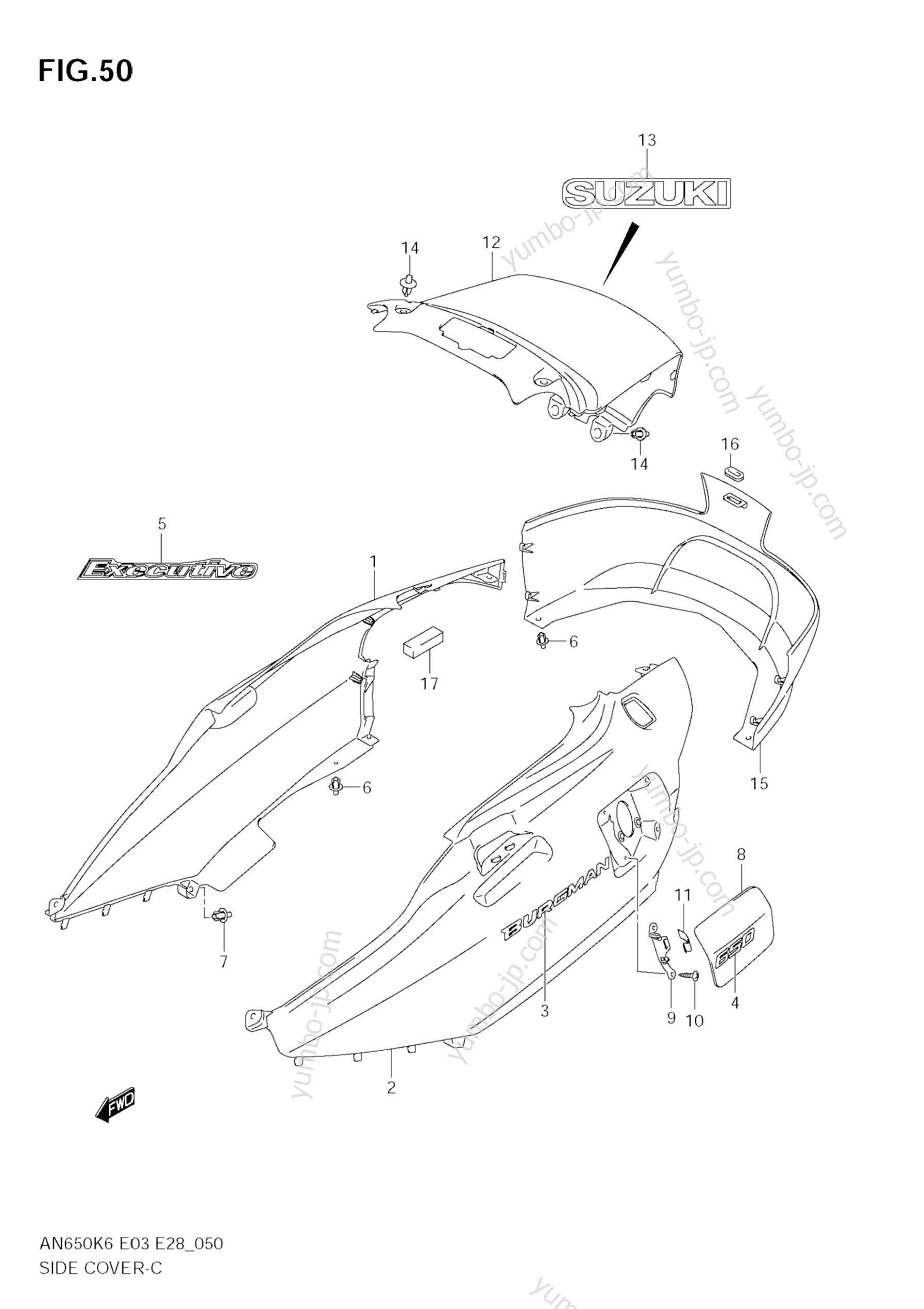 SIDE COVER (AN650AK6/K7/AK7) for scooters SUZUKI Burgman (AN650) 2008 year