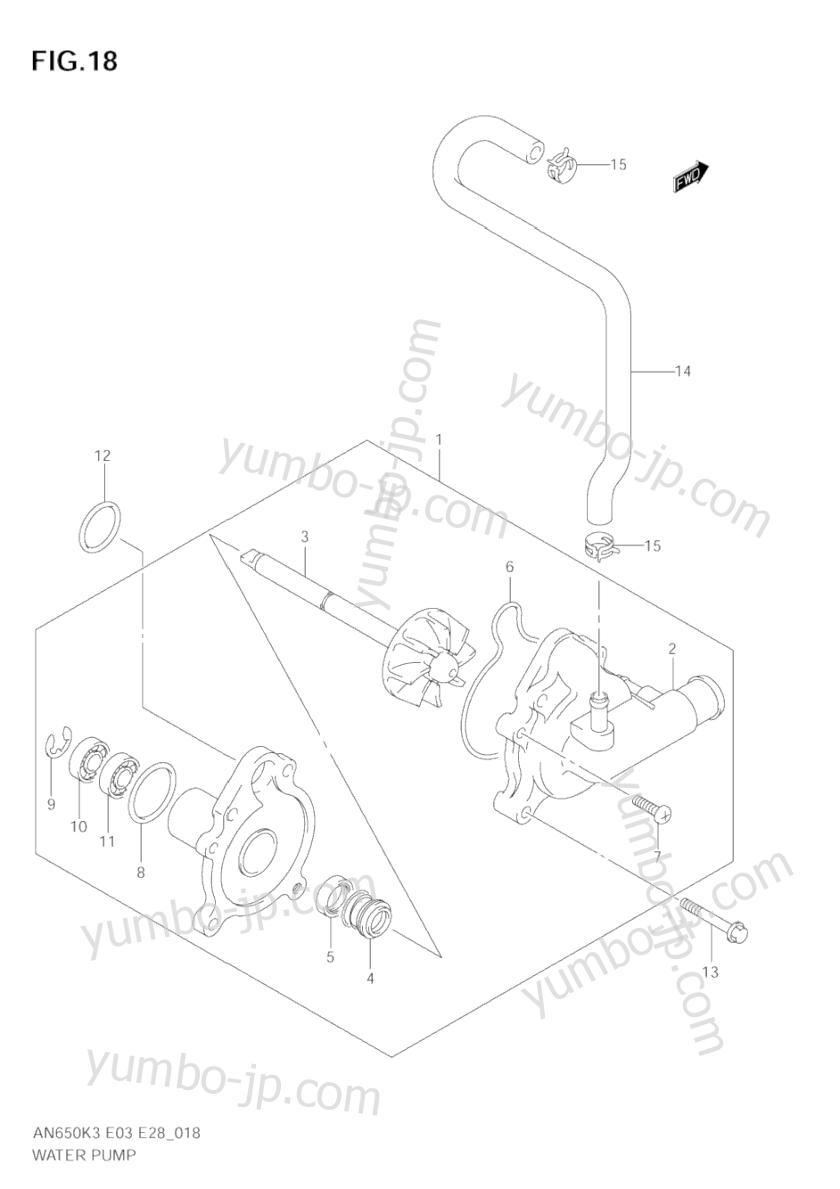 WATER PUMP (MODEL K3/K4) для скутеров SUZUKI Burgman (AN650) 2005 г.