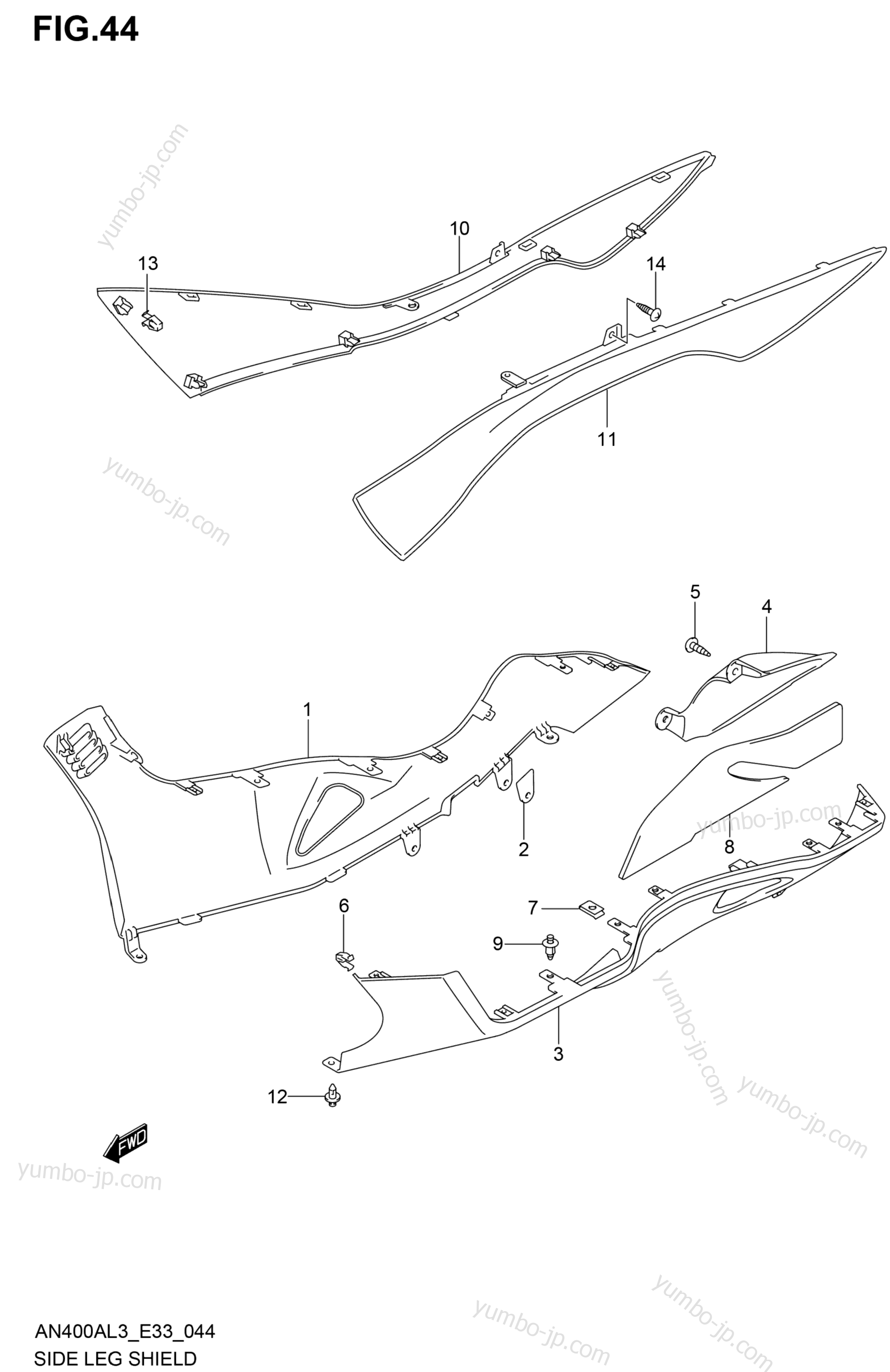 SIDE LEG SHIELD (AN400AL3 E33) для скутеров SUZUKI AN400ZA 2013 г.