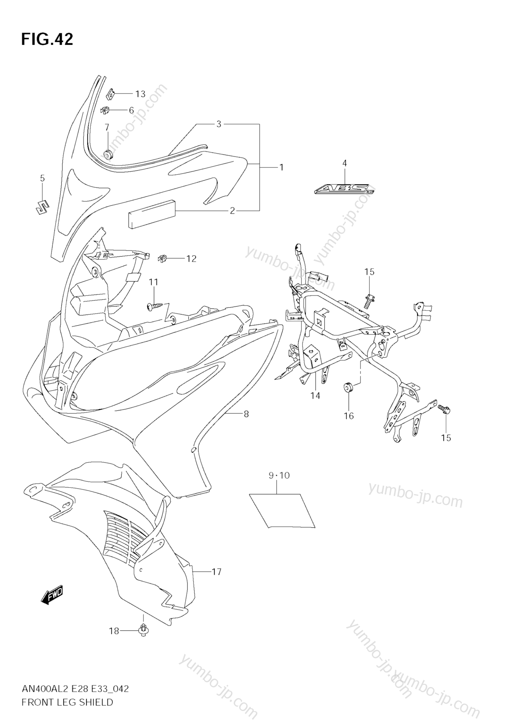 FRONT LEG SHIELD (AN400A L2 E33) для скутеров SUZUKI Burgman (AN400A) 2012 г.