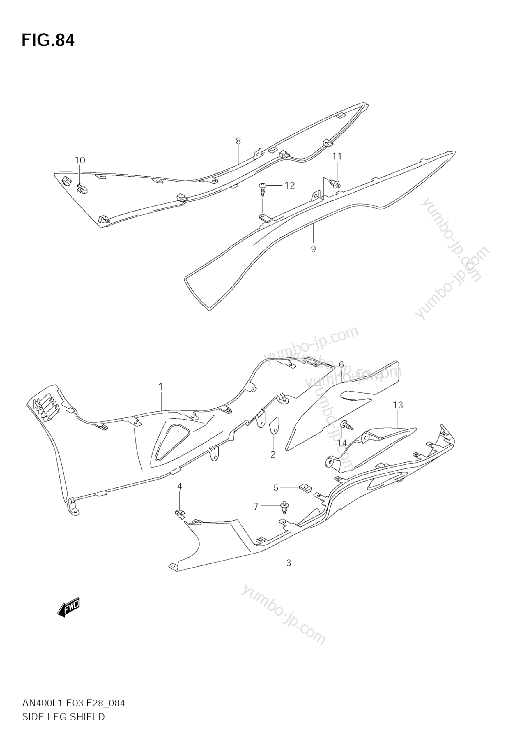 SIDE LEG SHIELD (AN400A L1 E33) for scooters SUZUKI Burgman (AN400) 2011 year