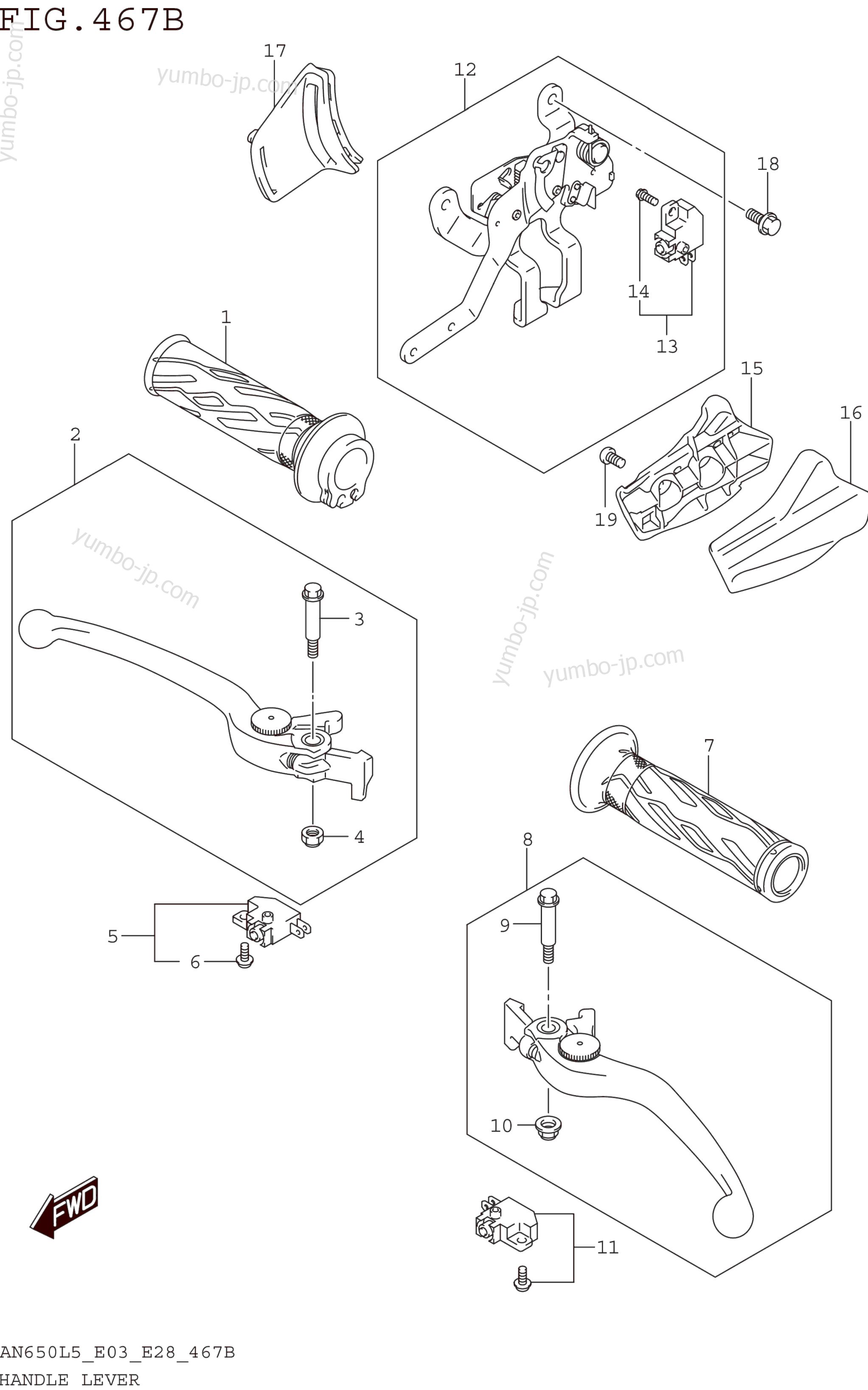 HANDLE LEVER (AN650L5 E33) для скутеров SUZUKI AN650Z 2015 г.