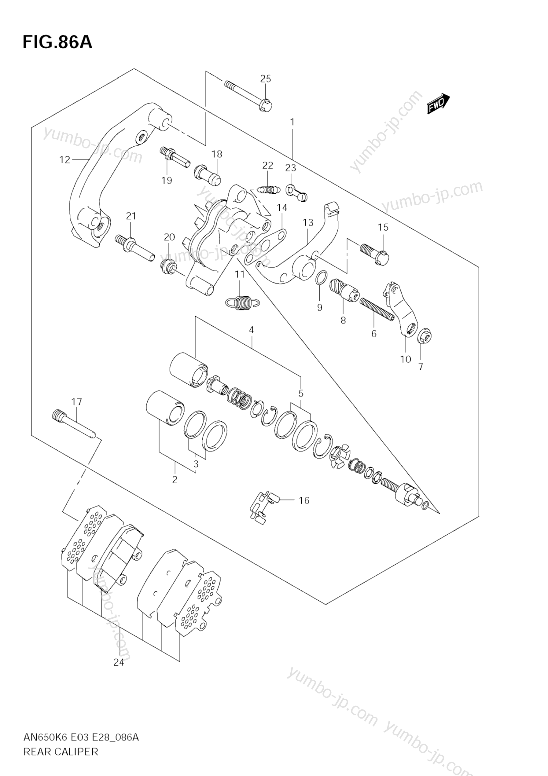 REAR CALIPER (MODEL K9) для скутеров SUZUKI Burgman (AN650) 2008 г.