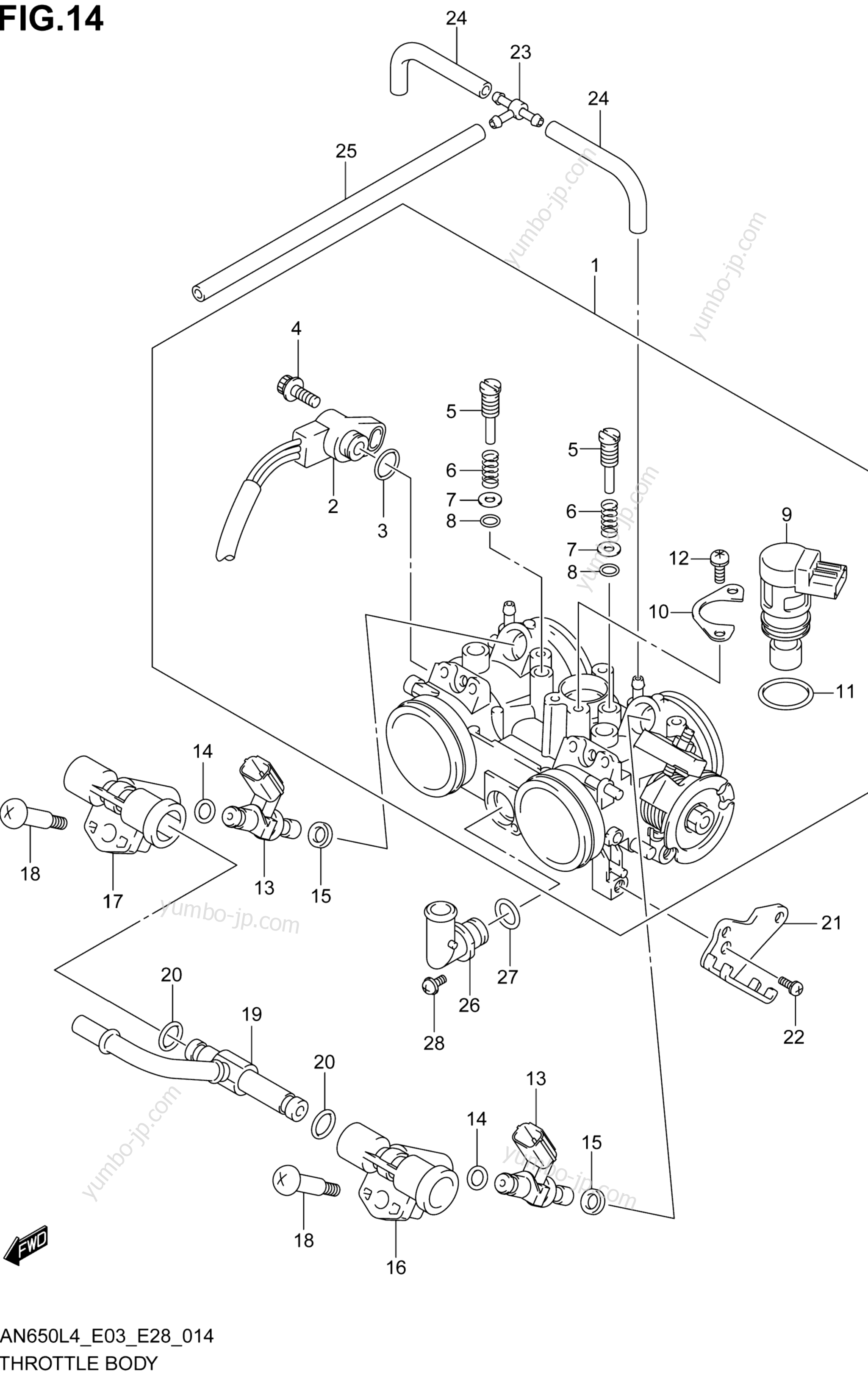 THROTTLE BODY (AN650ZL4 E28) for scooters SUZUKI AN650 2014 year