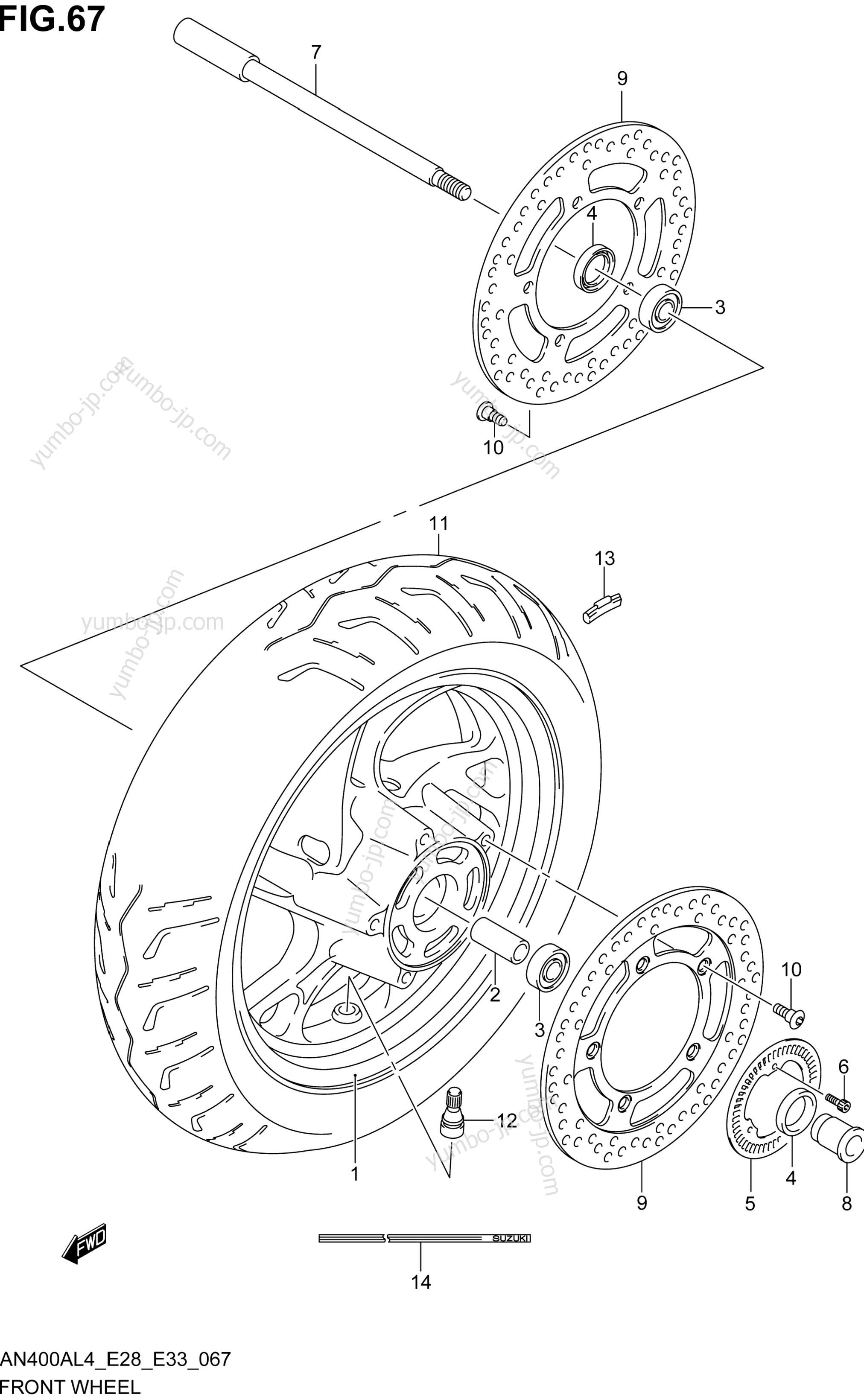 FRONT WHEEL (AN400AL4 E33) for scooters SUZUKI AN400A 2014 year
