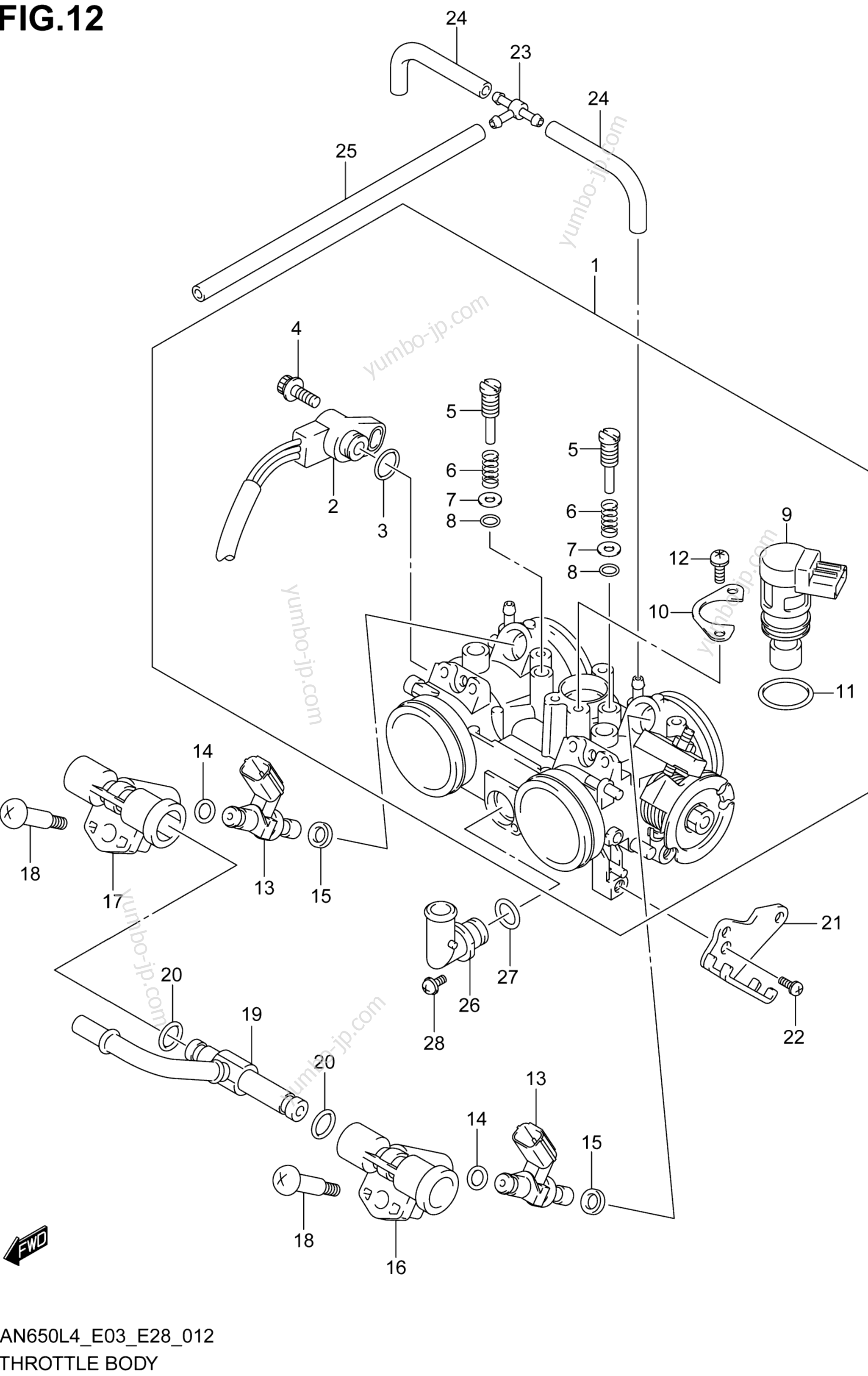 THROTTLE BODY (AN650L4 E03) for scooters SUZUKI AN650 2014 year