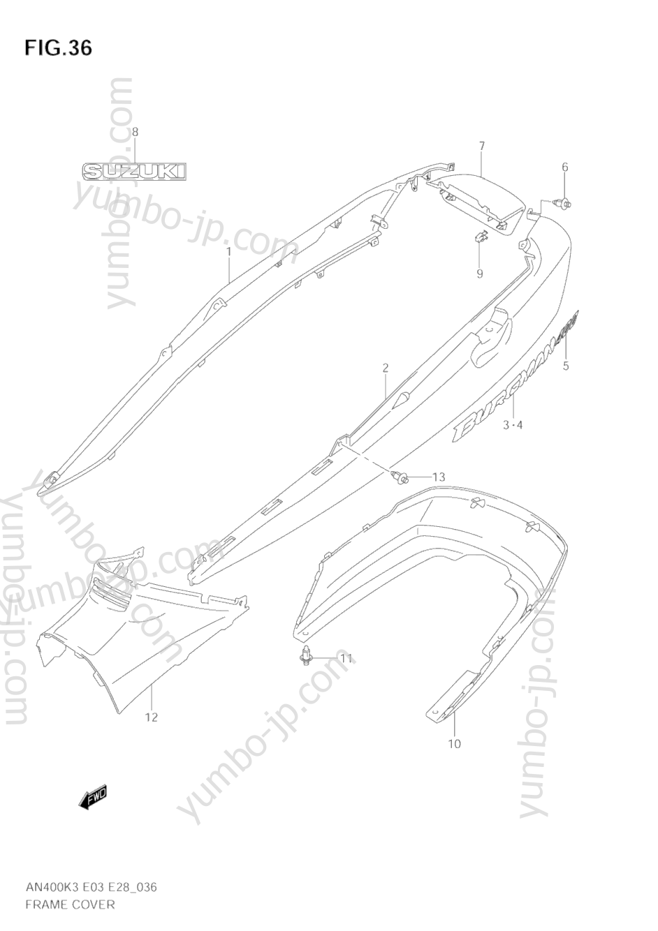 FRAME COVER (MODEL K3) for scooters SUZUKI Burgman (AN400S) 2006 year