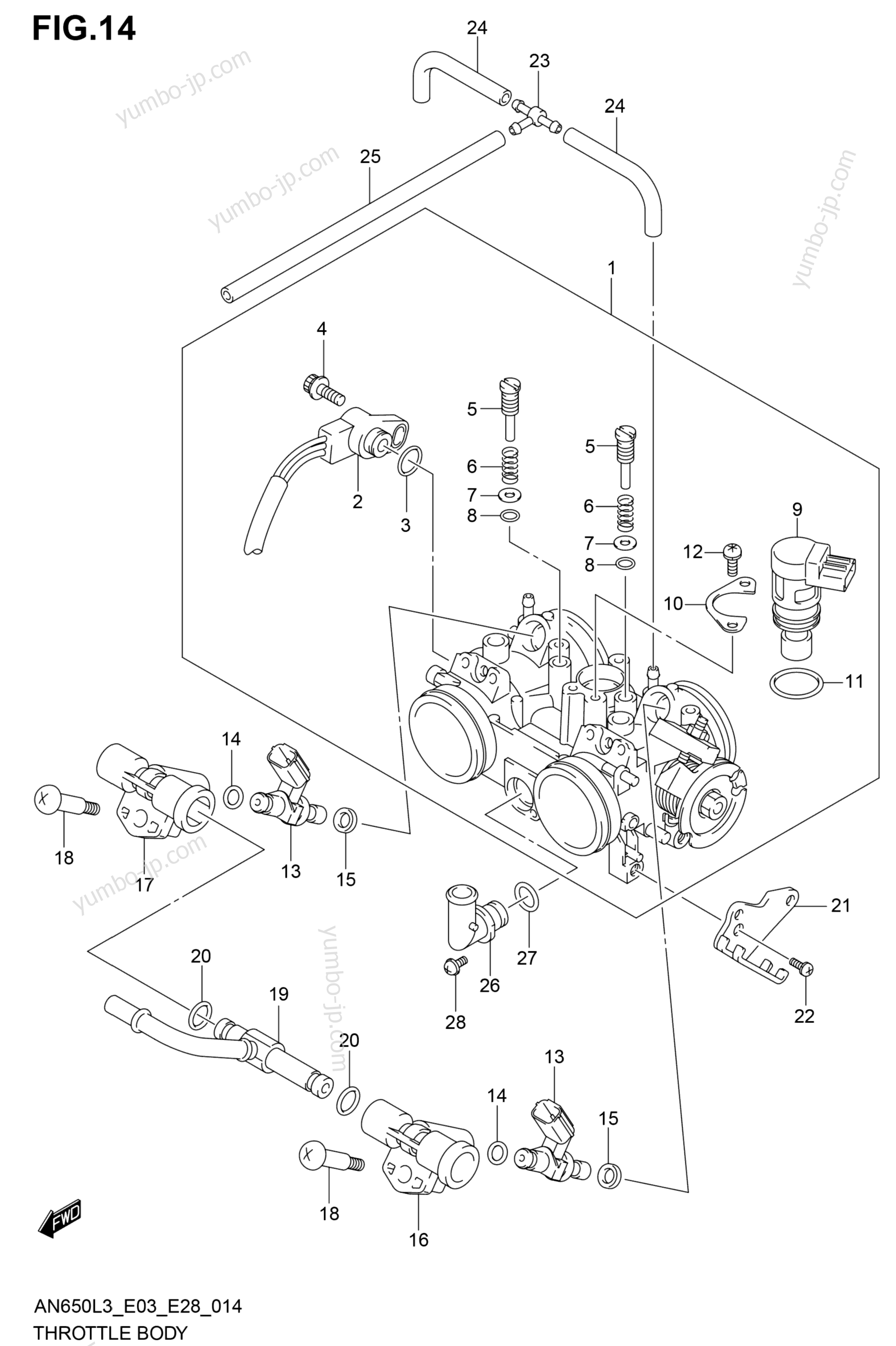 THROTTLE BODY (AN650ZL3 E28) for scooters SUZUKI AN650Z 2013 year