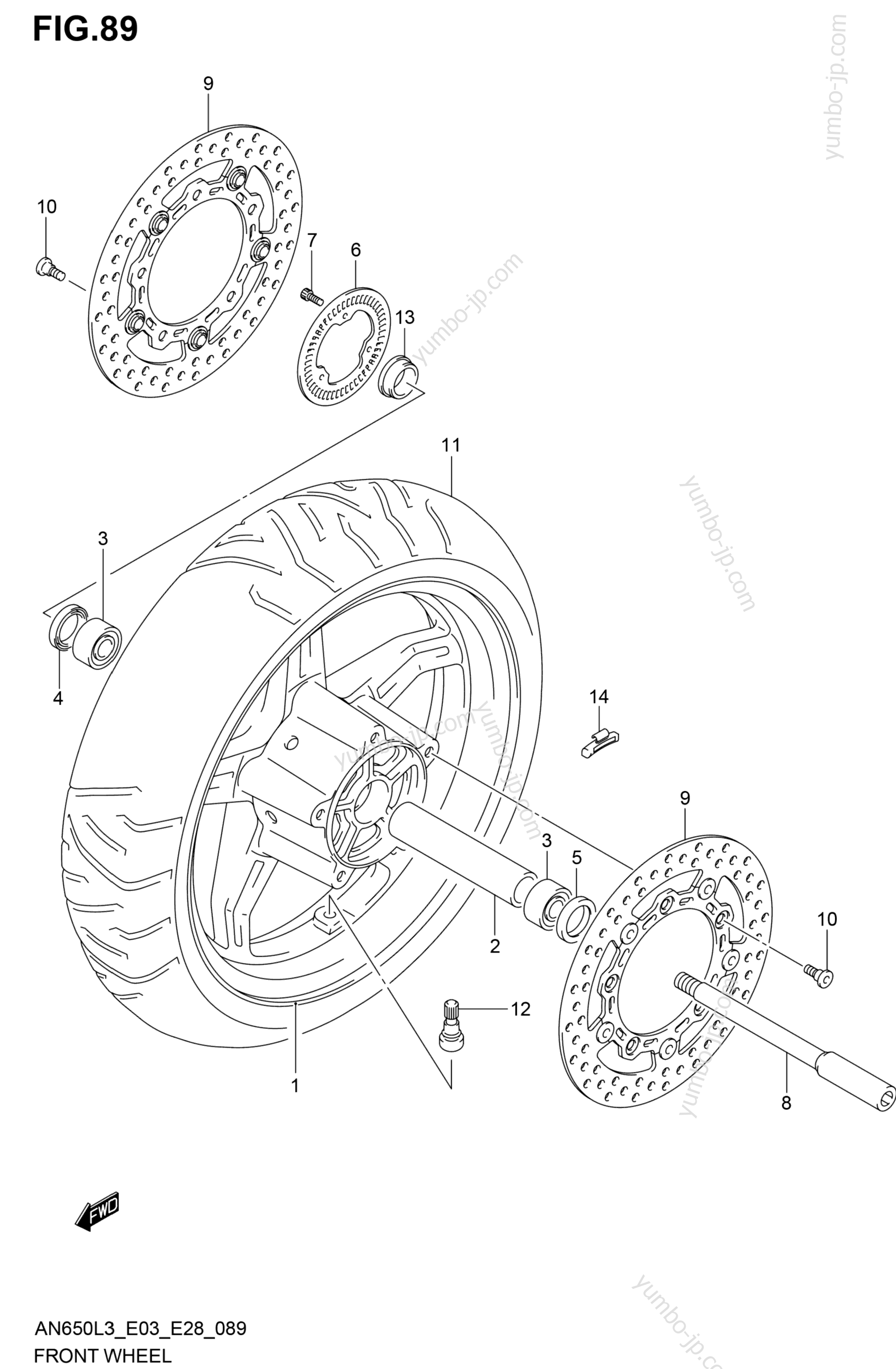 FRONT WHEEL for scooters SUZUKI AN650Z 2013 year