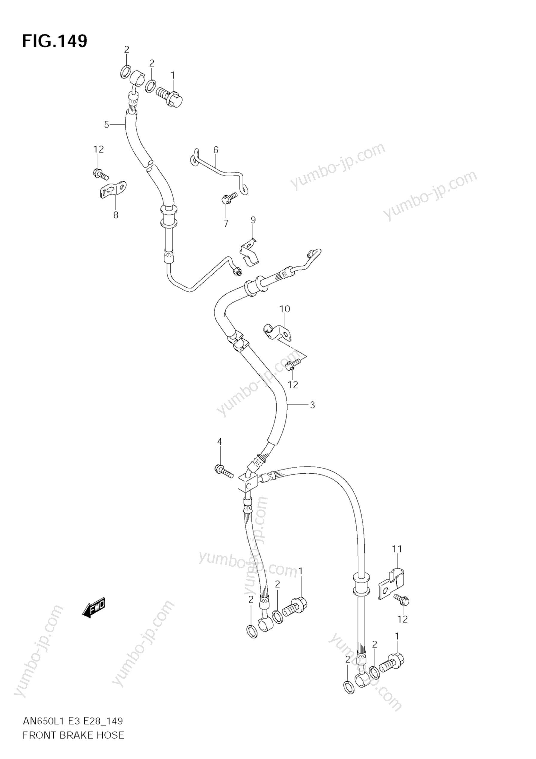 FRONT BRAKE HOSE (AN650A L1 E33) для скутеров SUZUKI Burgman (AN650) 2011 г.