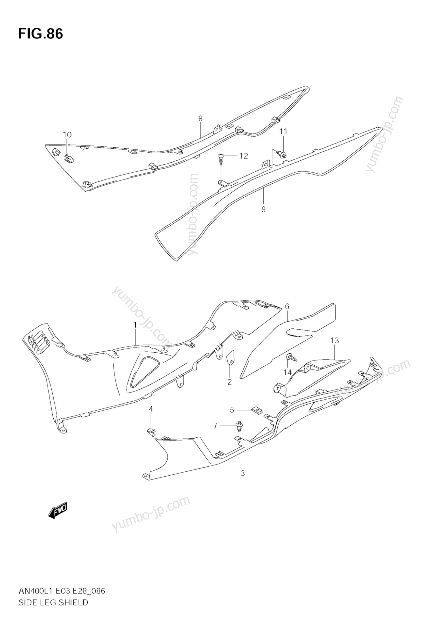 SIDE LEG SHIELD (AN400ZA L1 E33) for scooters SUZUKI Burgman (AN400) 2011 year
