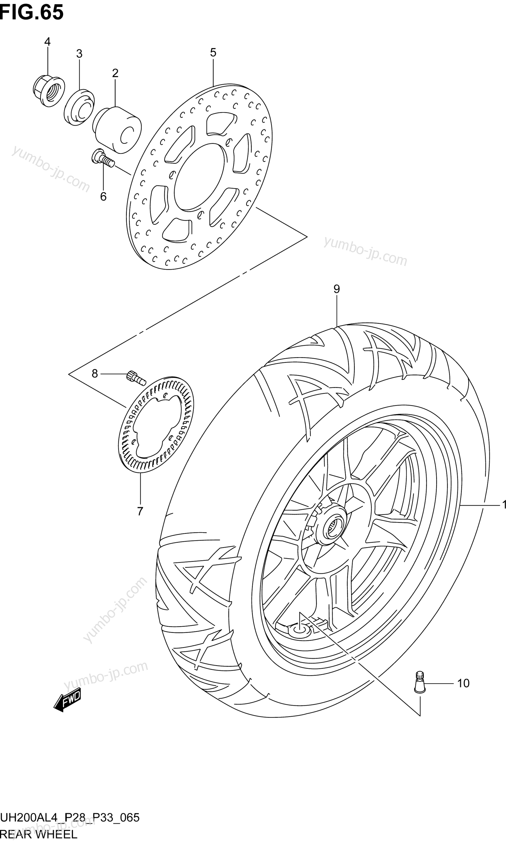 REAR WHEEL for scooters SUZUKI UH200A 2014 year