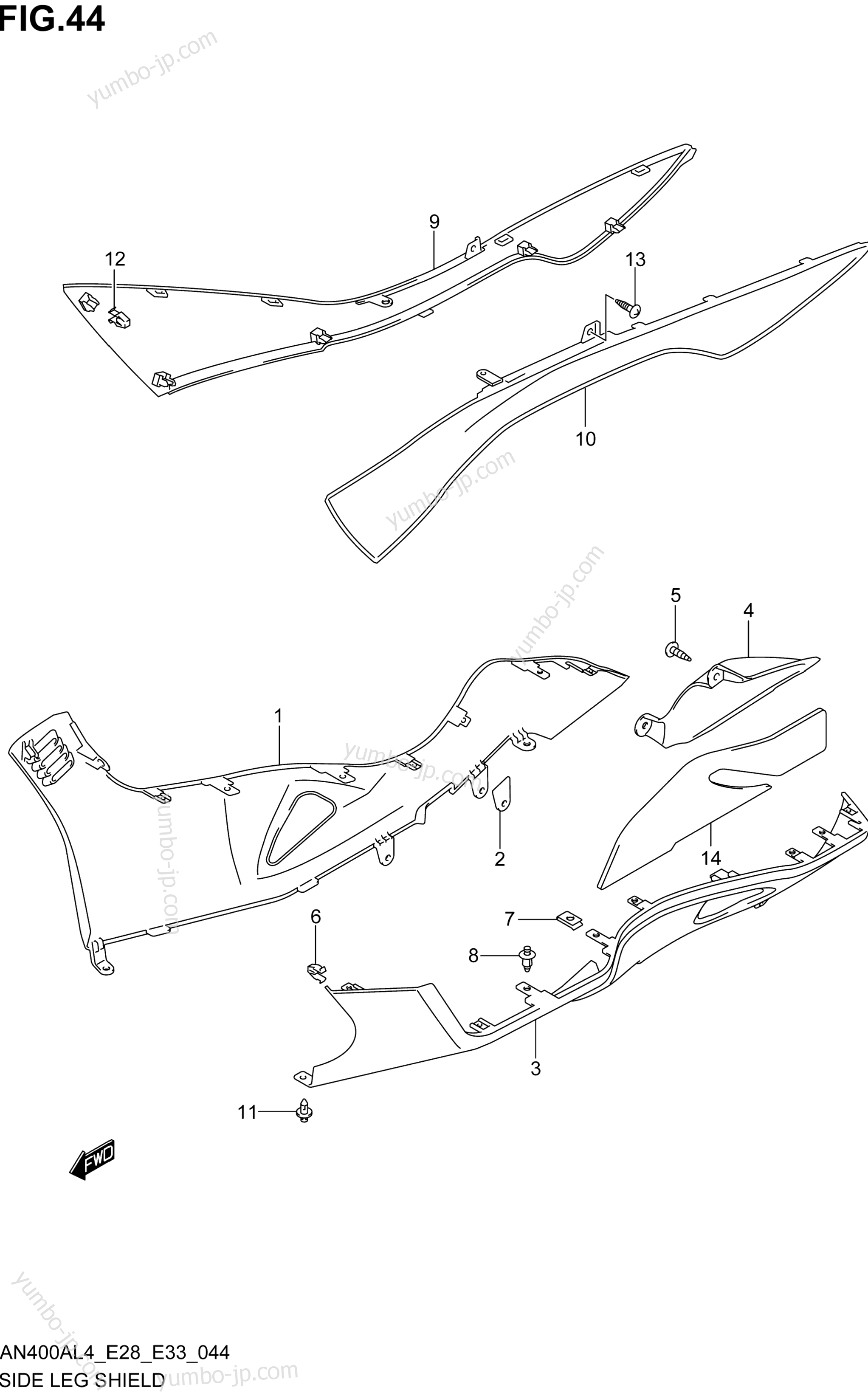 SIDE LEG SHIELD (AN400AL4 E33) для скутеров SUZUKI AN400A 2014 г.