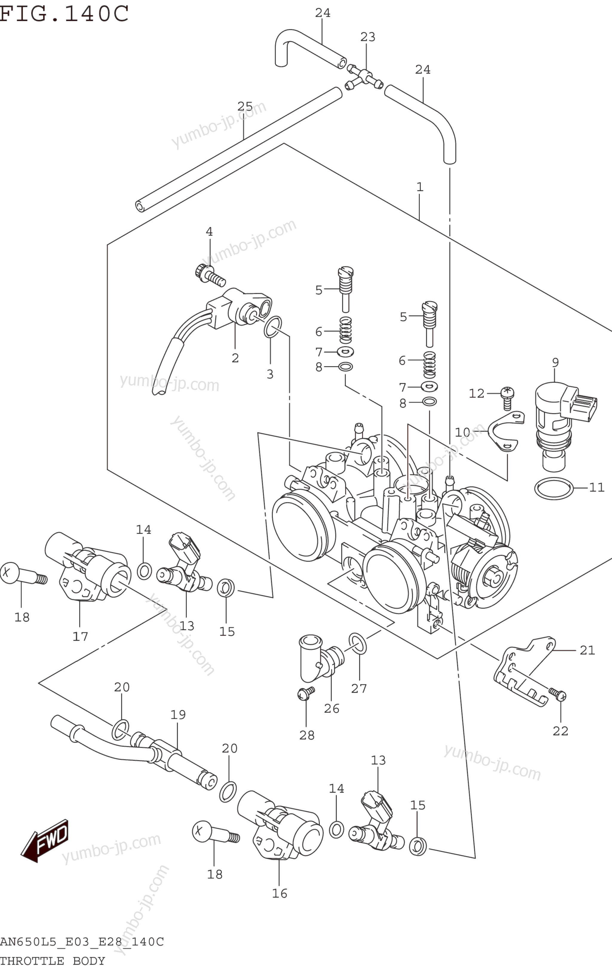 THROTTLE BODY (AN650ZL5 E28) for scooters SUZUKI AN650 2015 year