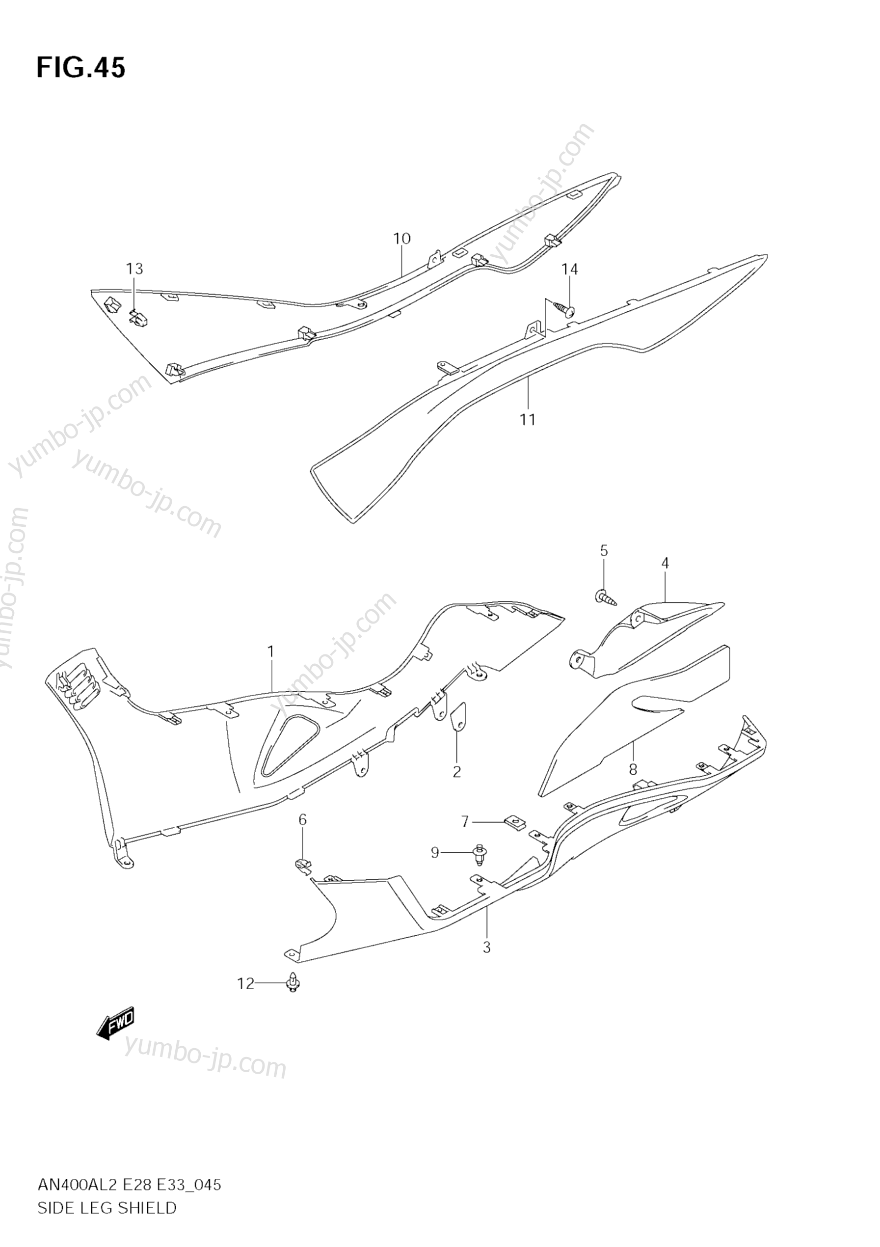 SIDE LEG SHIELD (AN400A L2 E33) для скутеров SUZUKI Burgman (AN400AZA) 2012 г.
