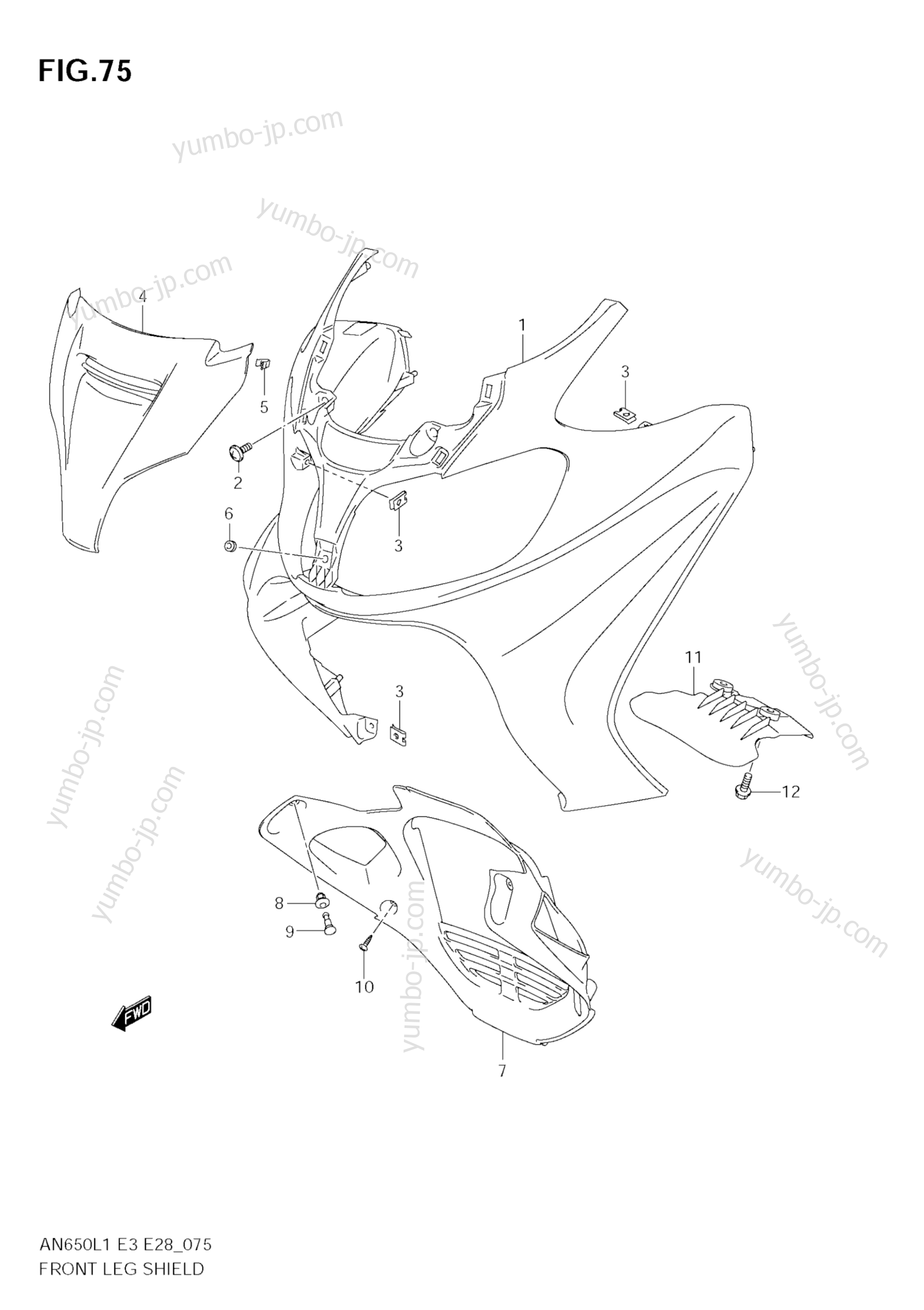 FRONT LEG SHIELD (AN650 L1 E33) для скутеров SUZUKI Burgman (AN650) 2011 г.