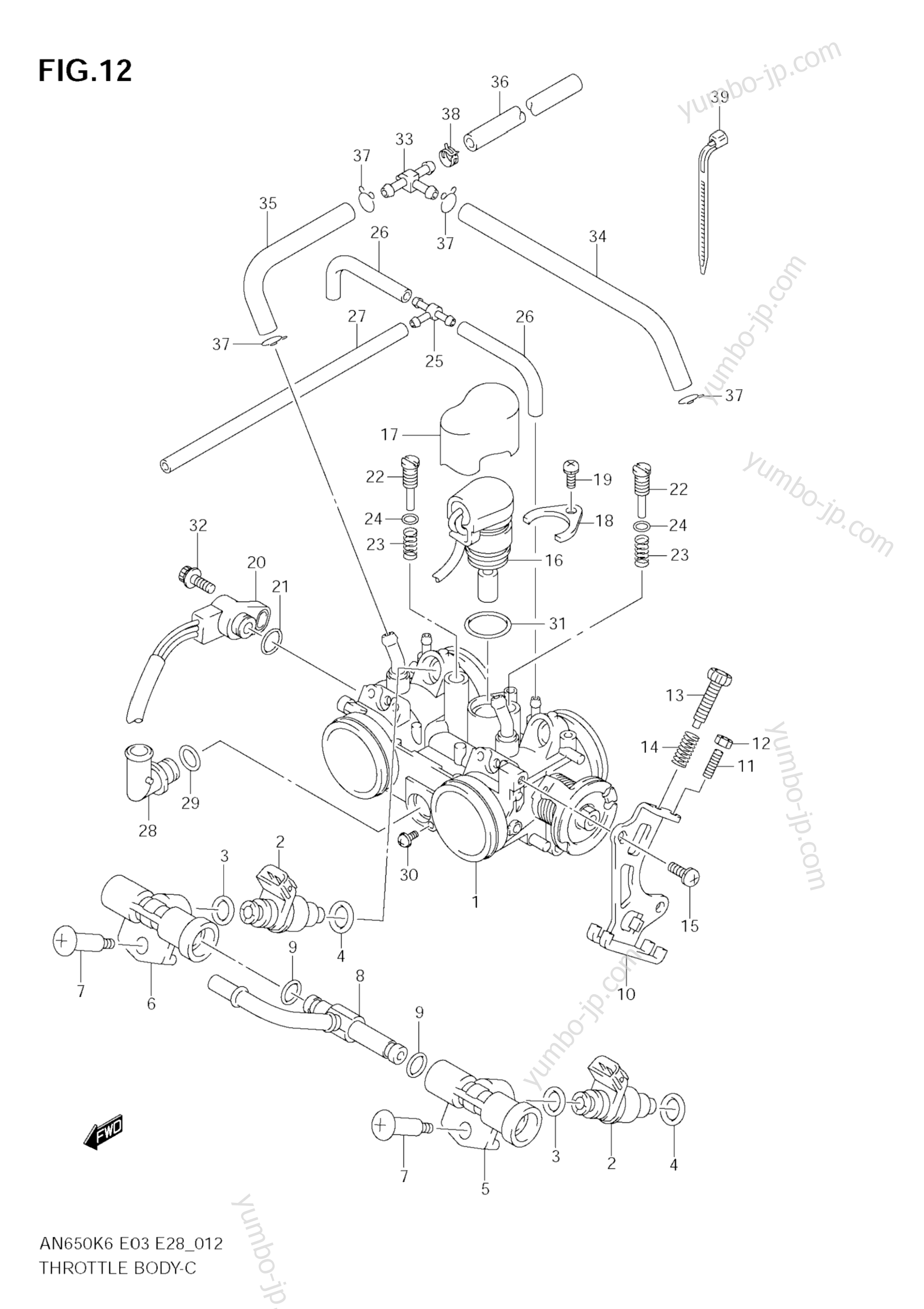 THROTTLE BODY (MODEL K6) для скутеров SUZUKI Burgman (AN650A) 2009 г.