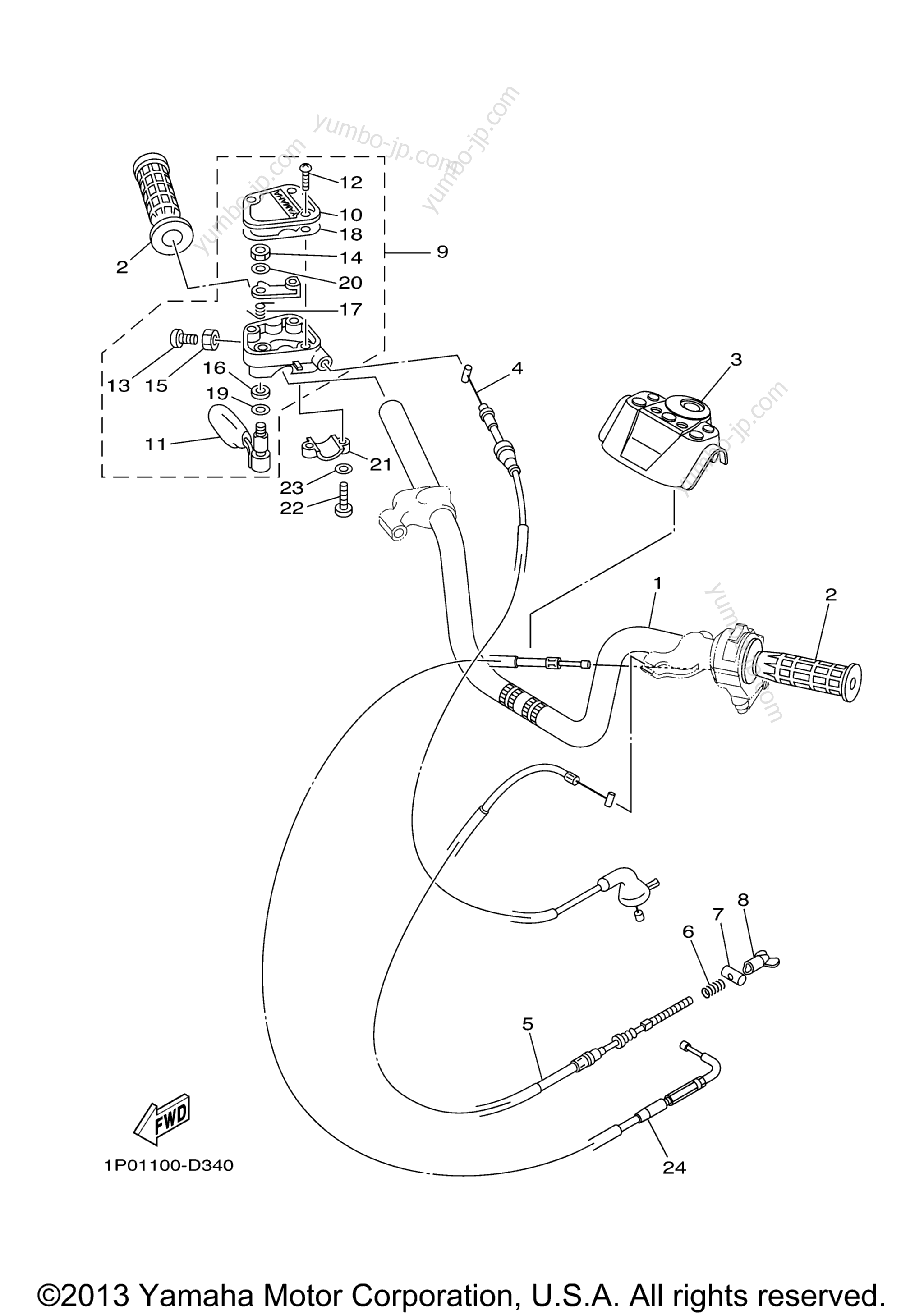 Steering Handle Cable для квадроциклов YAMAHA BRUIN 250 2WD (YFM25BV) 2006 г.