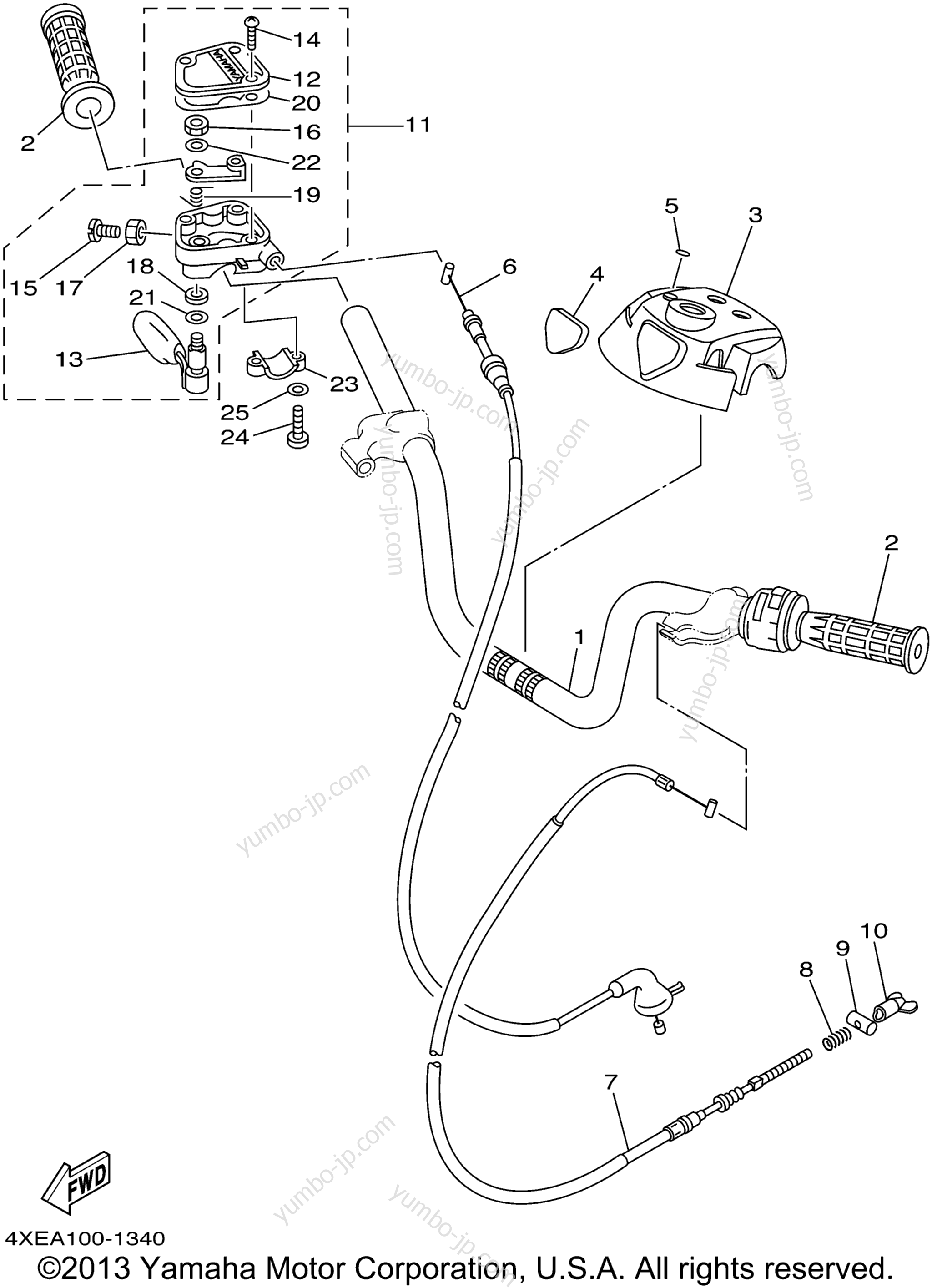 Steering Handle Cable для квадроциклов YAMAHA BEAR TRACKER 2WD (YFM250XP) 2002 г.