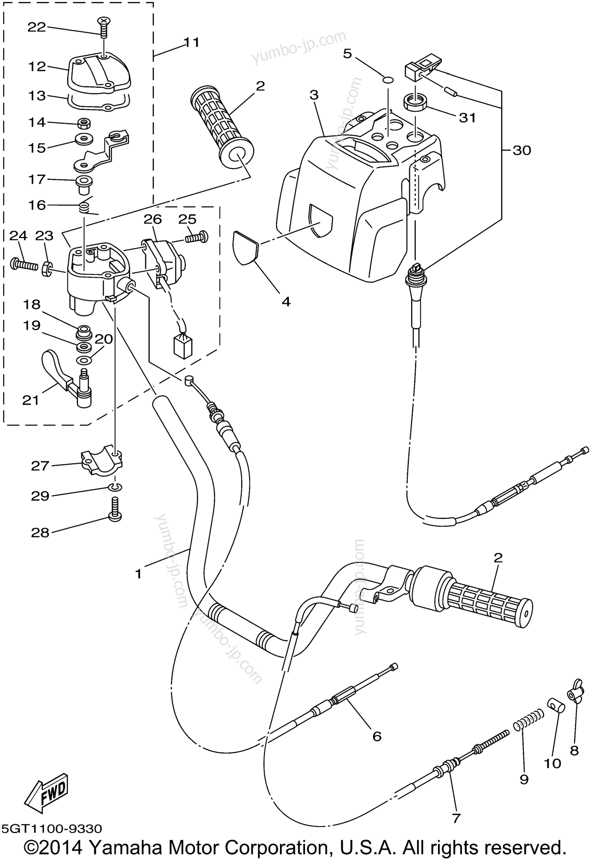 Steering Handle Cable для квадроциклов YAMAHA GRIZZLY (YFM600FWAL) CA 1999 г.
