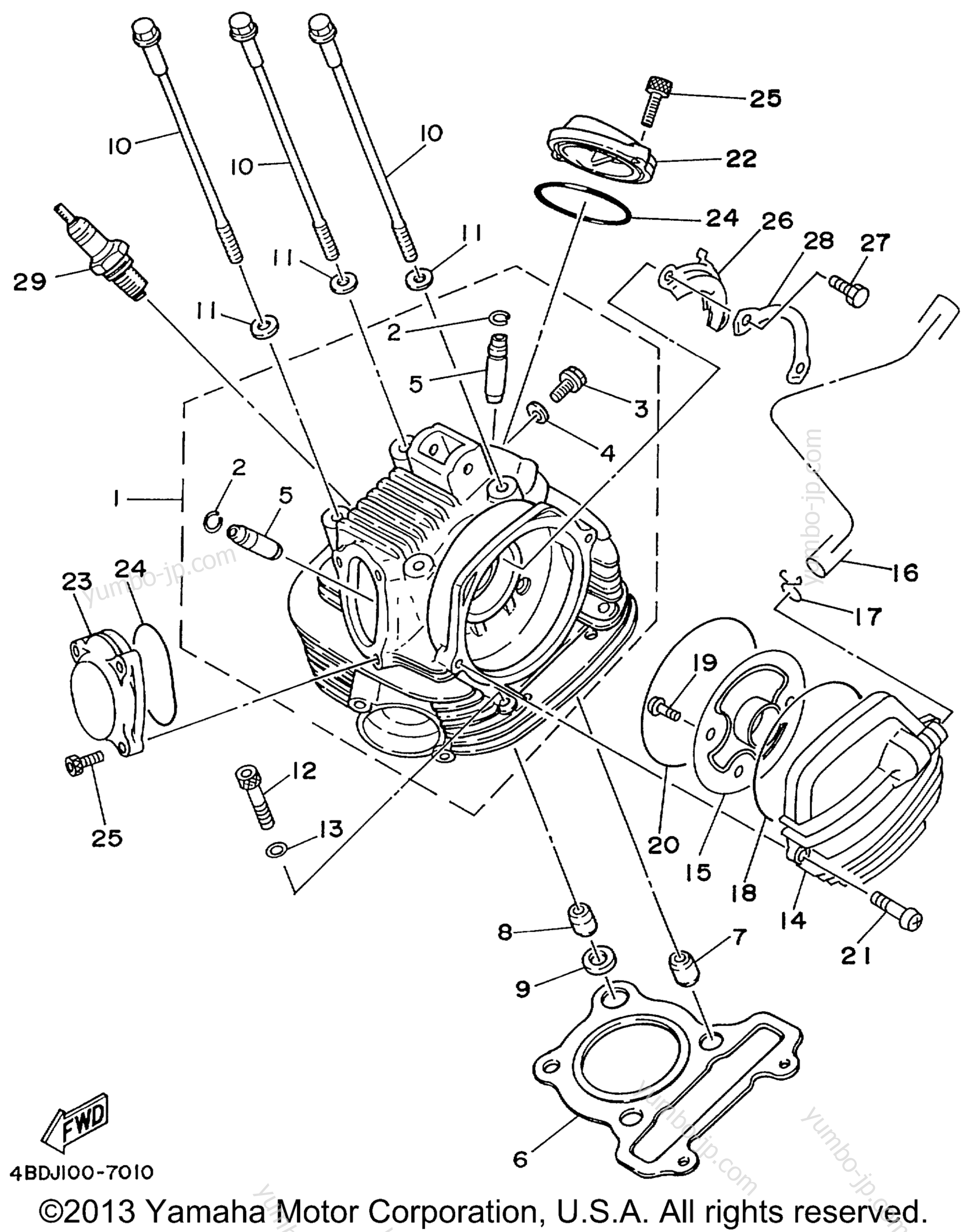 CYLINDER HEAD for ATVs YAMAHA TIMBERWOLF 2WD (YFB250FWL) 1999 year