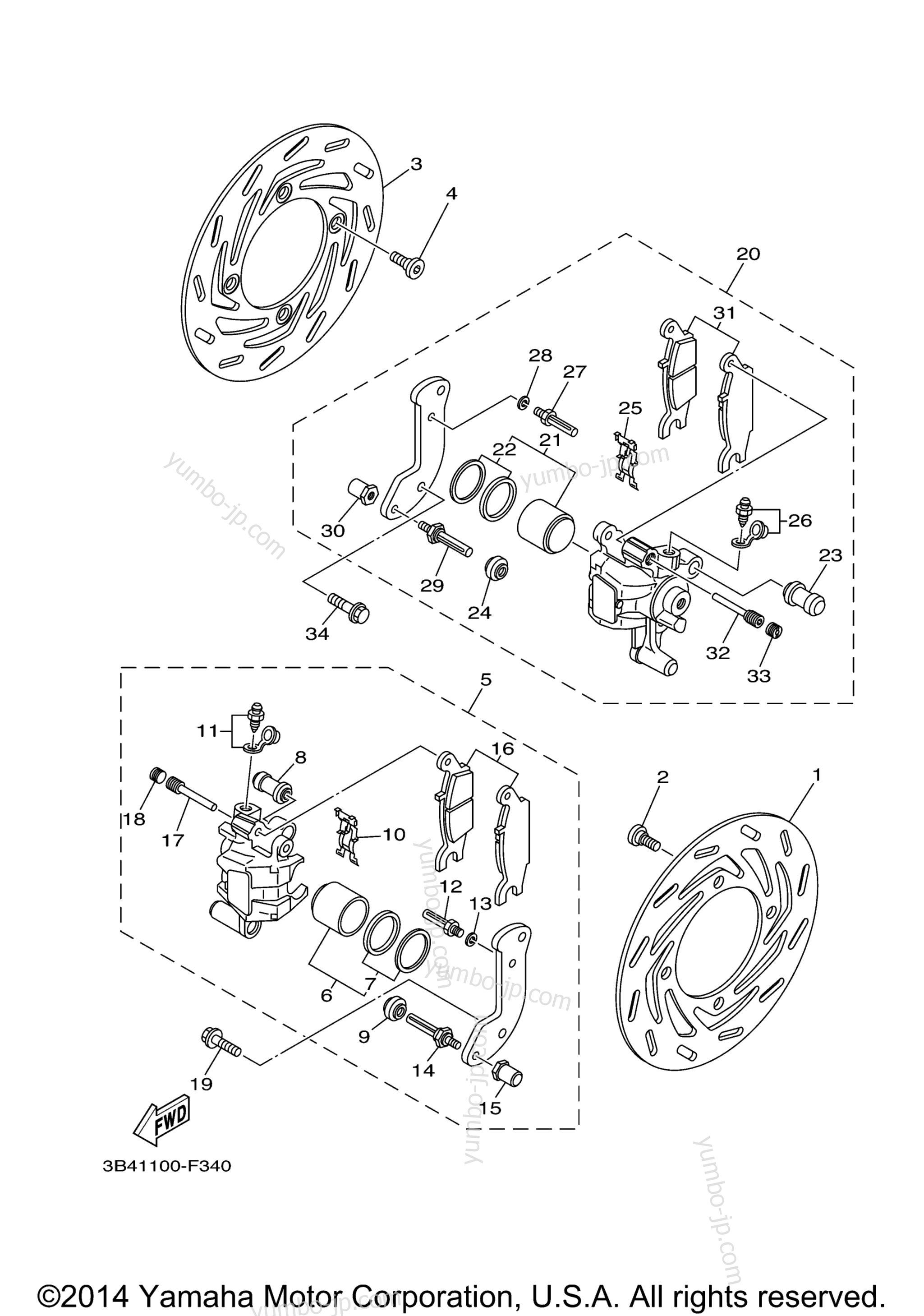 FRONT BRAKE CALIPER для квадроциклов YAMAHA GRIZZLY 550 EPS 4WD (YFM5FGPBGR) 2012 г.