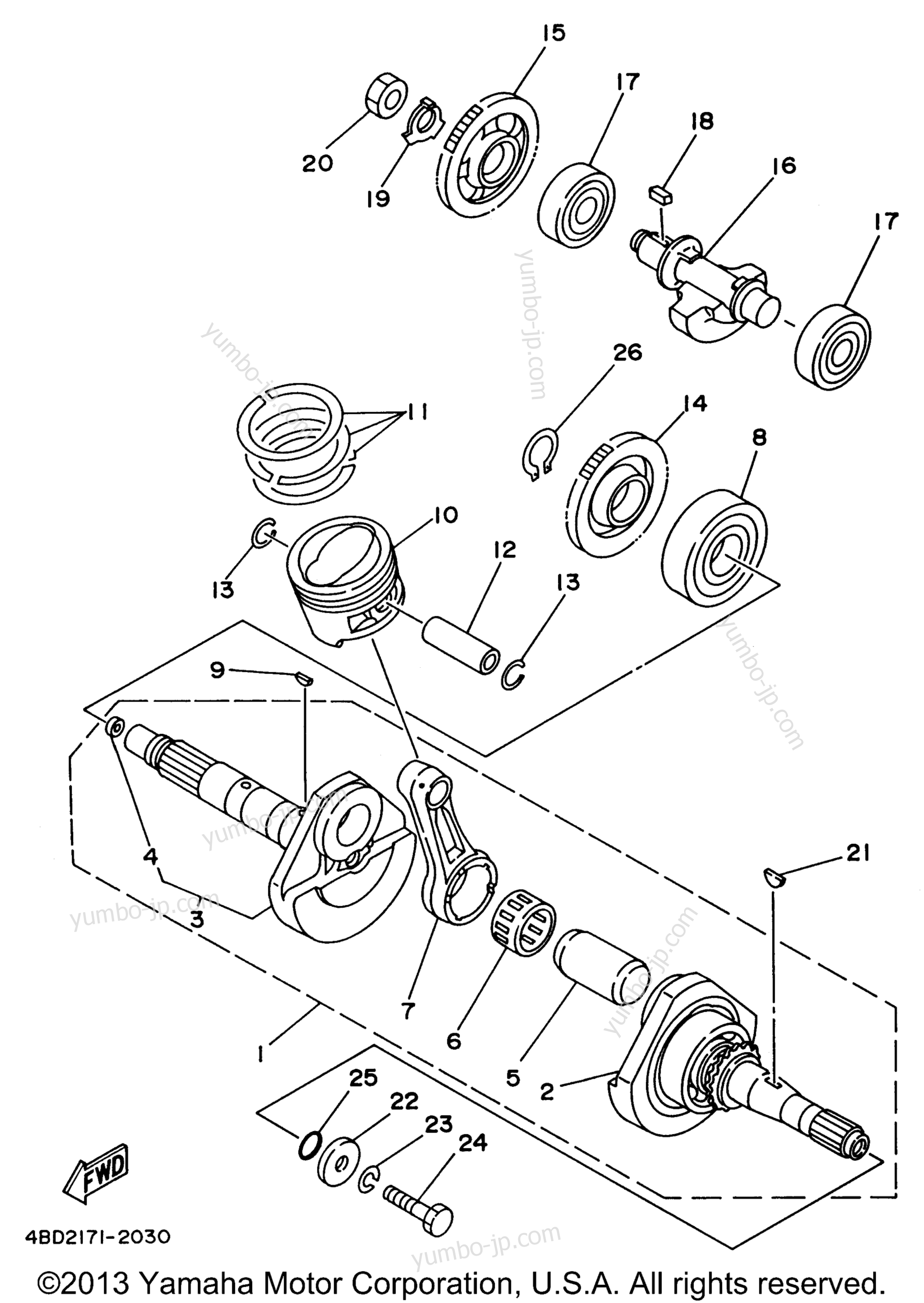 Crankshaft - Piston для квадроциклов YAMAHA TIMBERWOLF 2WD (YFB250FWH) 1996 г.