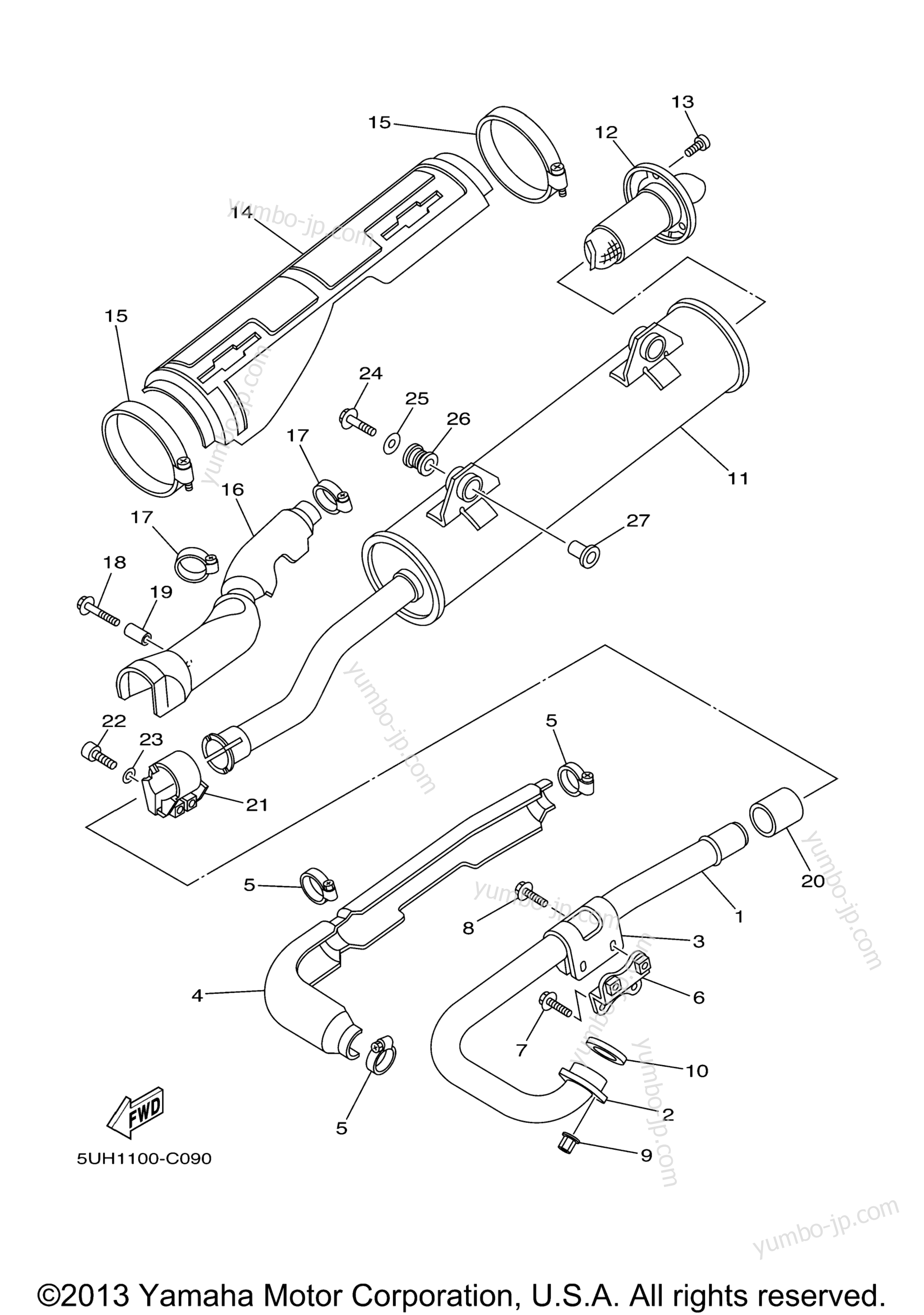 Exhaust for ATVs YAMAHA BRUIN 350 4WD HUNTER (YFM35FAHV) 2006 year