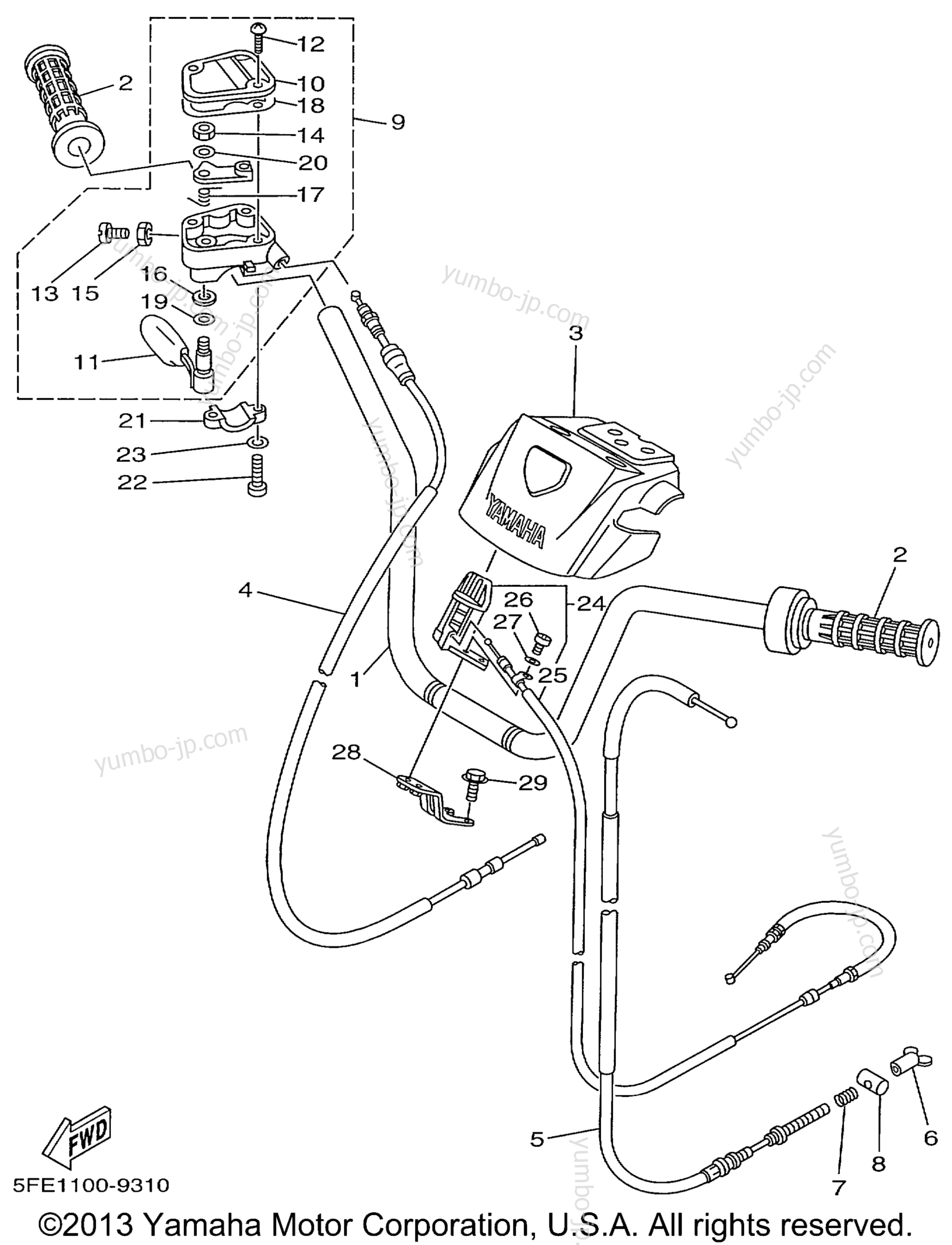 Steering Handle Cable для квадроциклов YAMAHA BIG BEAR 2WD (YFM350ULC) CA 1999 г.