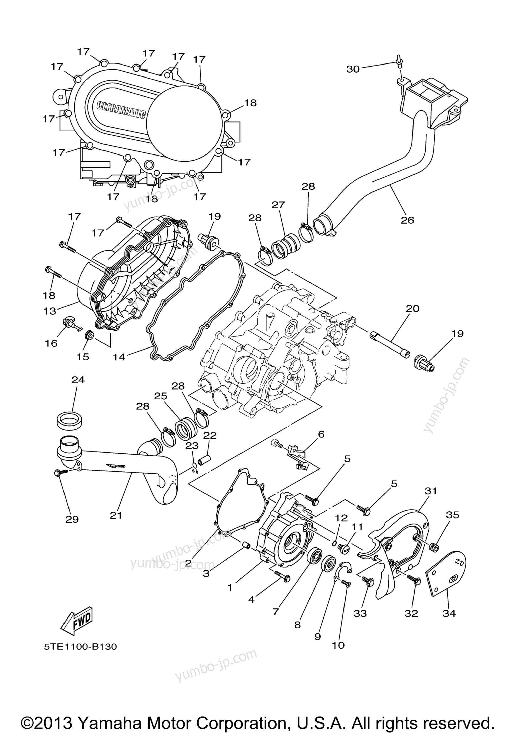 Crankcase Cover 1 для квадроциклов YAMAHA KODIAK 400 2WD (YFM4AS) 2004 г.