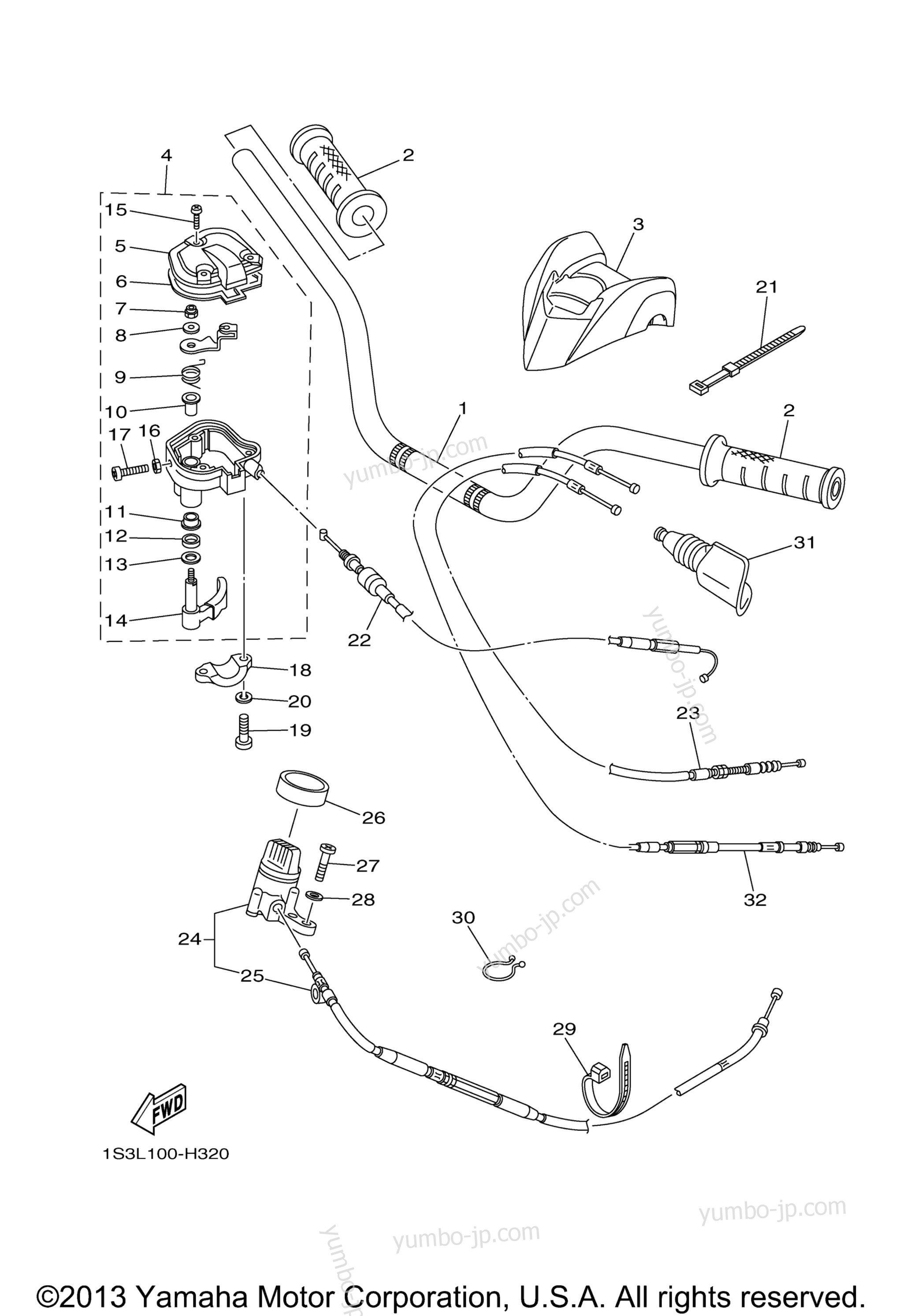 Steering Handle Cable for ATVs YAMAHA RAPTOR 700 SPECIAL EDITION (YFM7RSEA) 2011 year