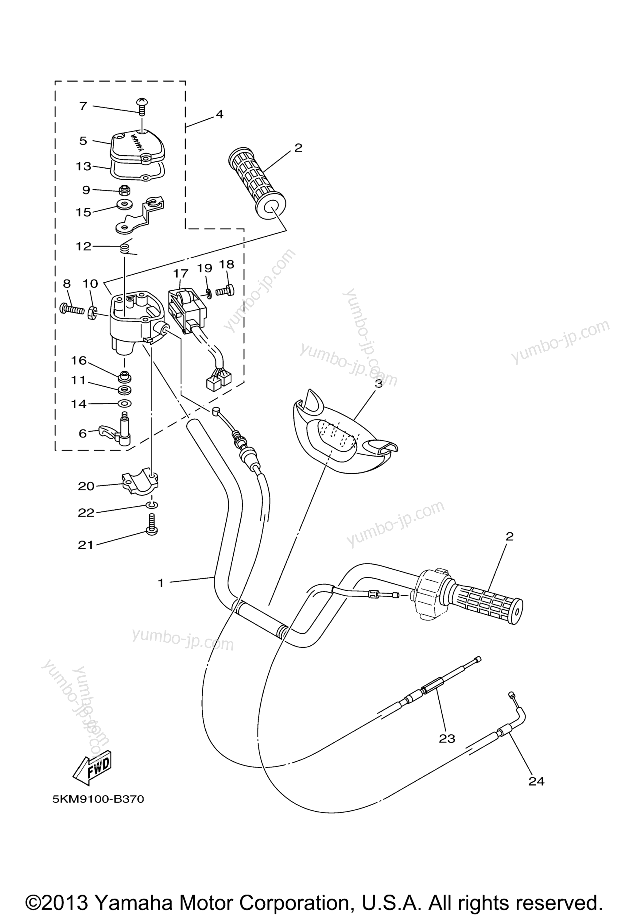 Steering Handle Cable для квадроциклов YAMAHA GRIZZLY 660 (YFM660FS) 2004 г.