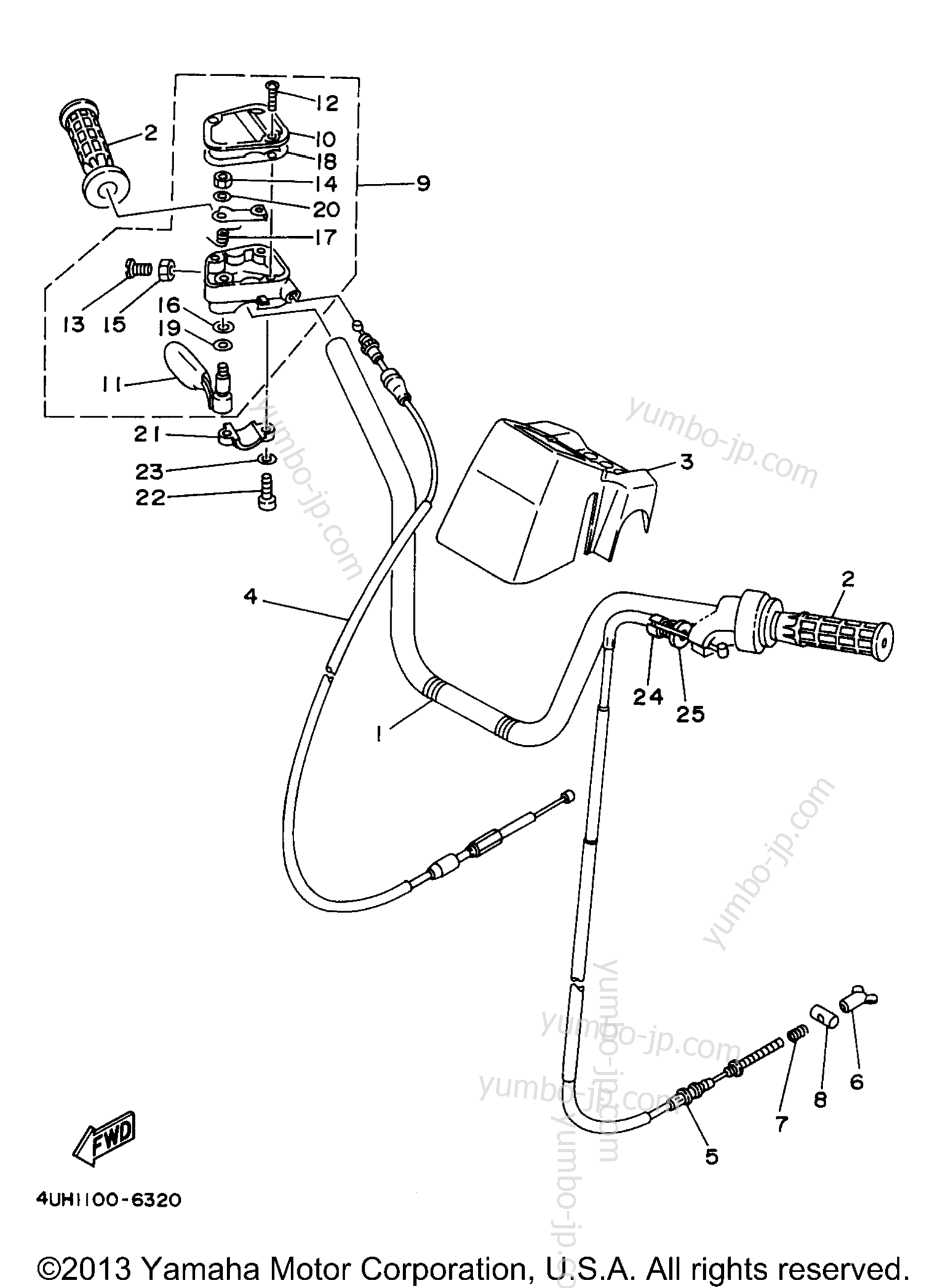 Steering Handle - Cable для квадроциклов YAMAHA BIG BEAR 2WD (YFM350UK) 1998 г.