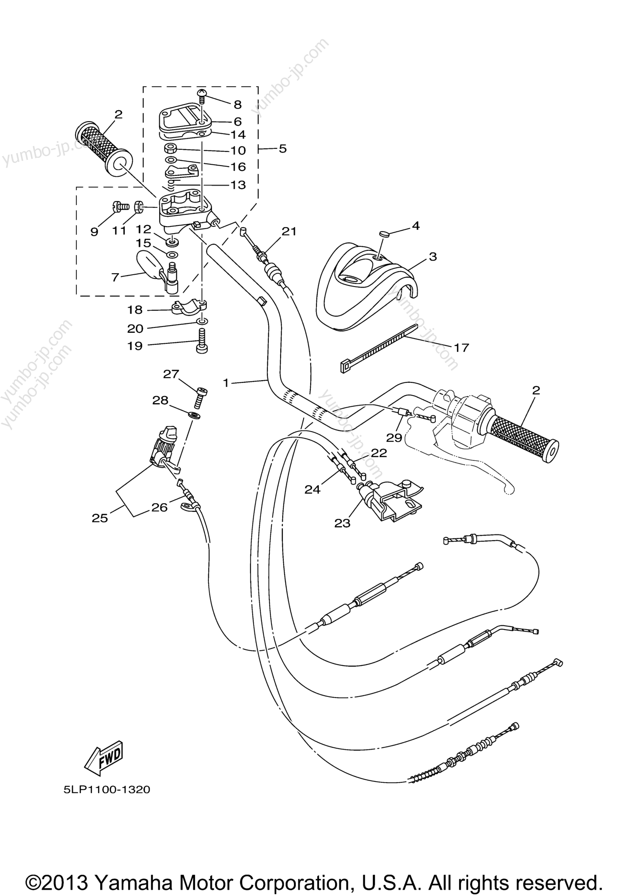 Steering Handle Cable для квадроциклов YAMAHA 660R RAPTOR (YFM660RNC) CA 2001 г.