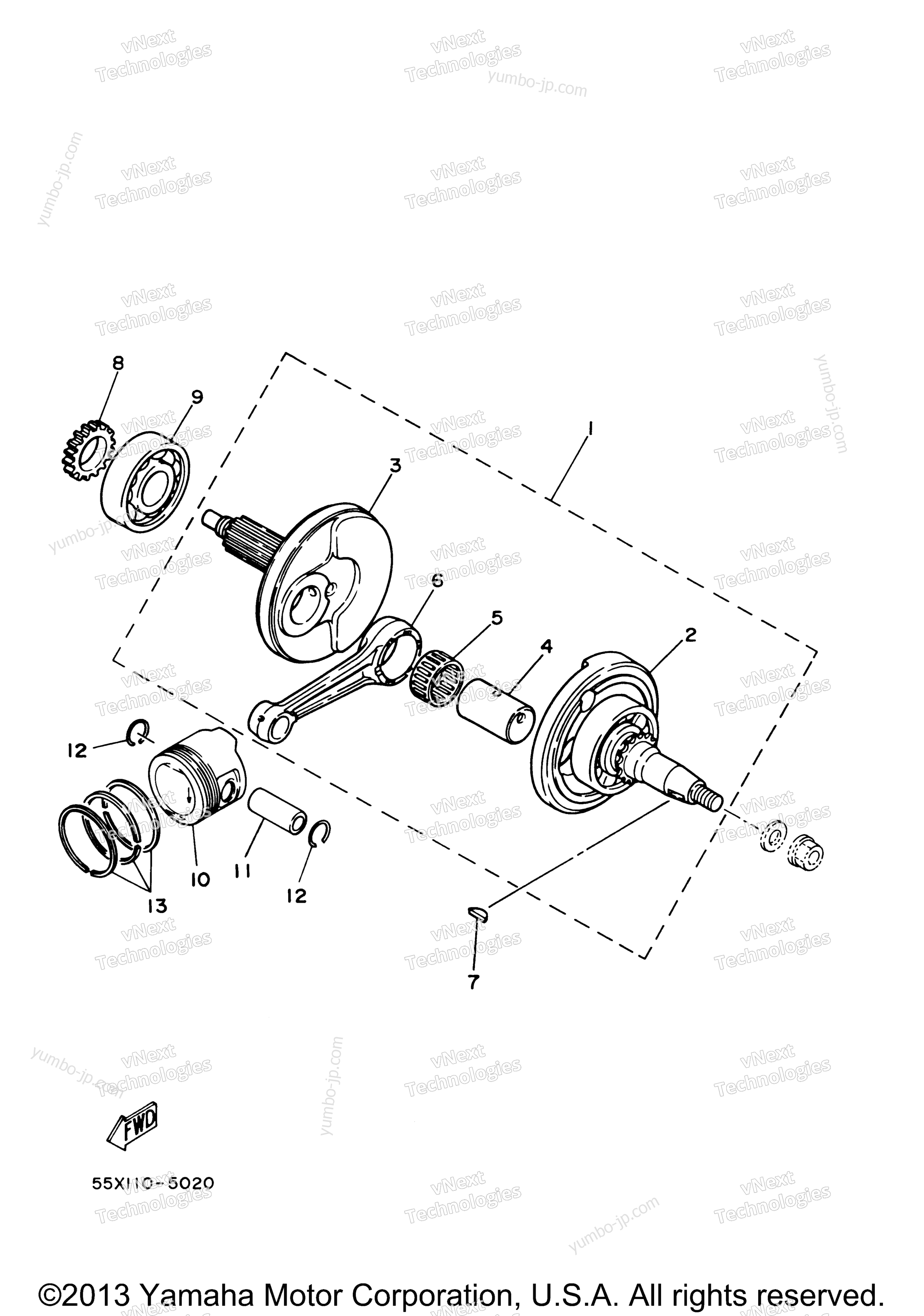 Crankshaft - Piston for ATVs YAMAHA BADGER (YFM80M) 2000 year