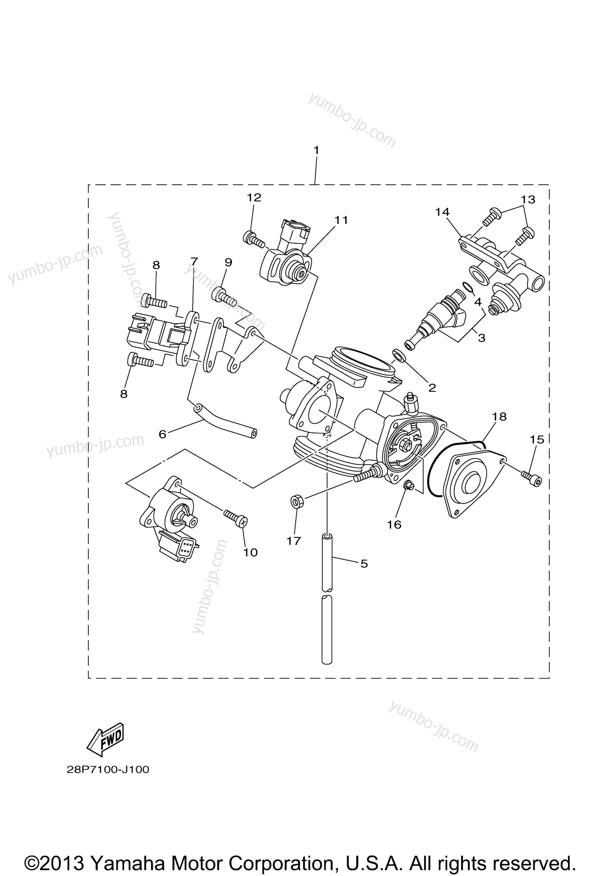 Throttle Body Assy 1 для квадроциклов YAMAHA GRIZZLY 700 EPS 4WD (YFM7FGPDL) 2013 г.